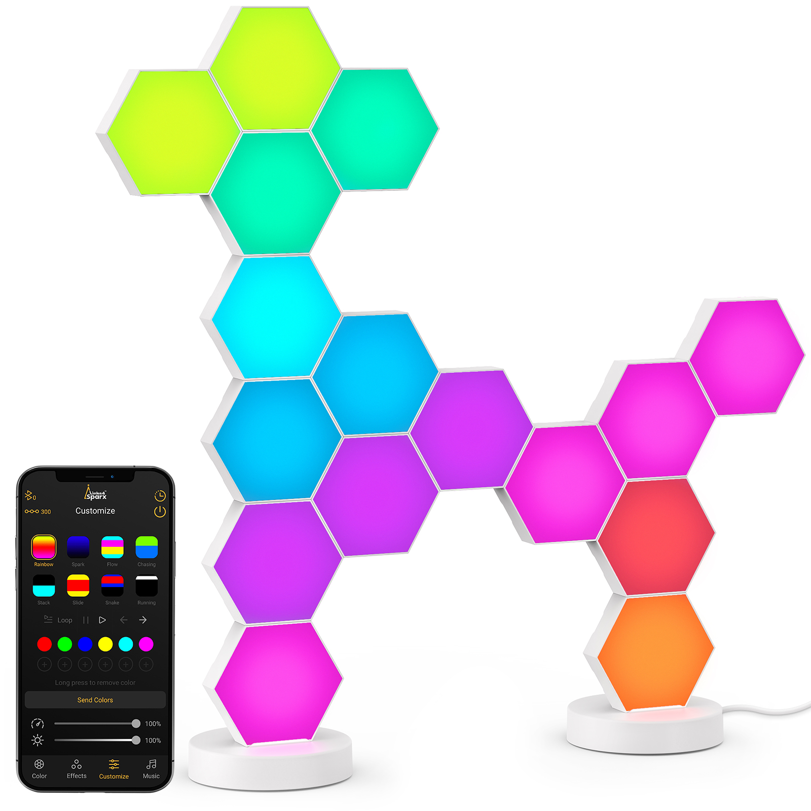 1-APP3 LinkedSparx Starter Kit 16pc Smart LED RGB Hexagon Lights, White