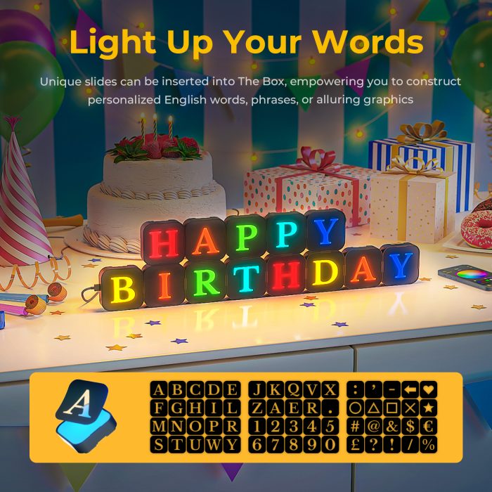 LinkedSparx The Box 3D Kit 24pc Smart LED RGB Square Lights with Letter Slides, Black