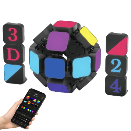 LinkedSparx The Box 3D Kit 24pc Smart LED RGB Square Lights with Letter Slides | Black - New
