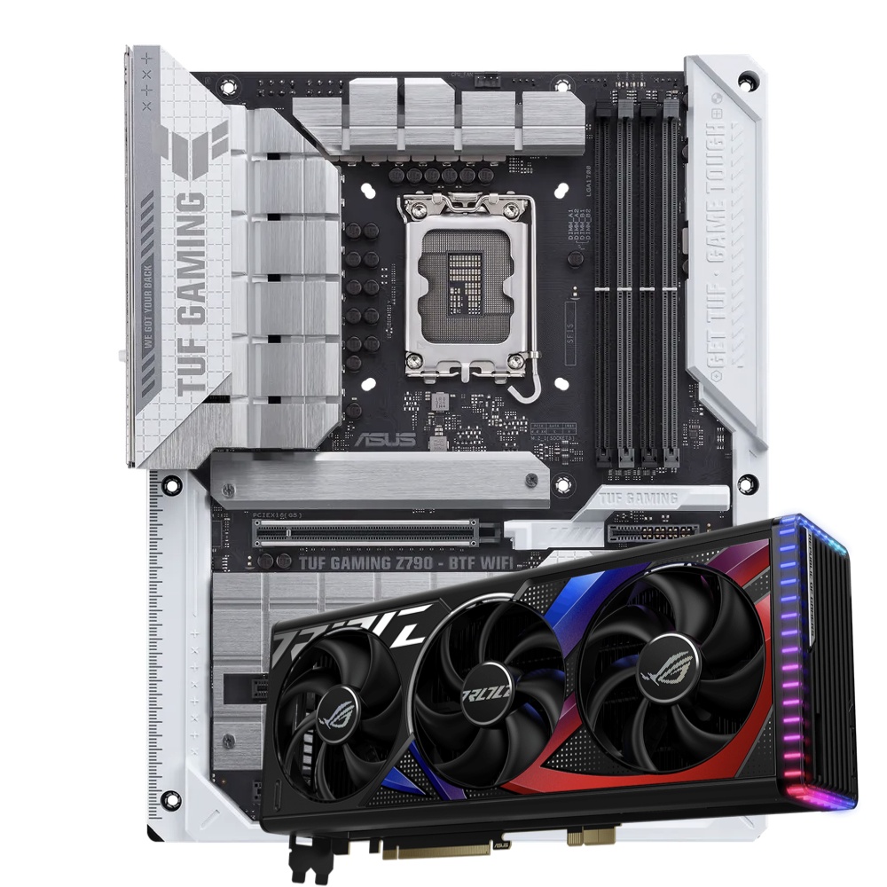 4090 + Tuf.001 ASUS GeForce RTX 4090 ROG Strix BTF OC Edition 24GB + Asus TUF Z790 BTF Wifi Motherboard – New