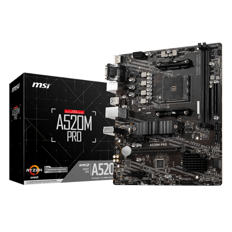 A520M-PRO_wr_01 MSI A520M-PRO | AMD AM4 | DDR4 up to 64GB | M.2 + 4x SATA | mATX Gaming Motherboard – New