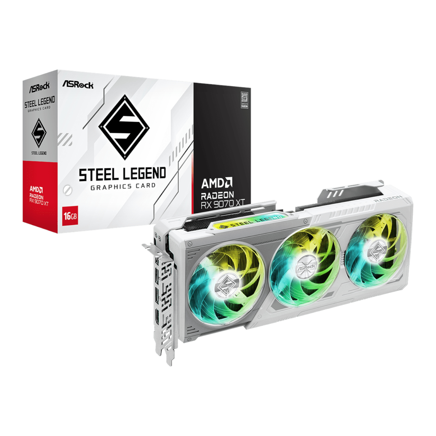 ASRock_RX9070XTSTEELLEGEND16G_wr_01a ASRock Radeon RX 9070 XT Steel Legend | 16GB GDDR6 | AMD RDNA 4 | PCIe 5.0 | Triple Fan – New