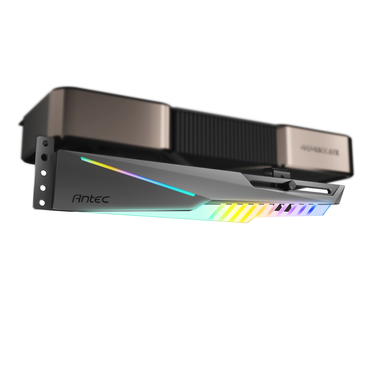 AT-HGPUH-ARGB-B_Antec-Dagger-ARGB-GPU-Support-Black_wr_01 Antec Dagger ARGB GPU Support Bracket | Adjustable 40-65mm Height | 170-270mm Width | ARGB Sync | Black – New