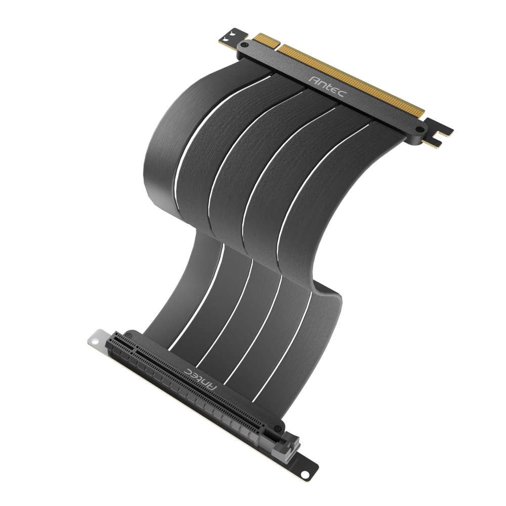 AT-RCAB-BK200-PCIE4_wr_01 Antec GPU Riser Cable | PCIe 4.0 | 200mm | Vertical GPU Mount | Black – New