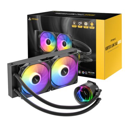 Antec VORTEX LUM 240 ARGB | 240mm AIO Liquid Cooler | Suspended Spiral Pump Head | Dual 120mm ARGB PWM Fans | Intel & AMD Compatible – New