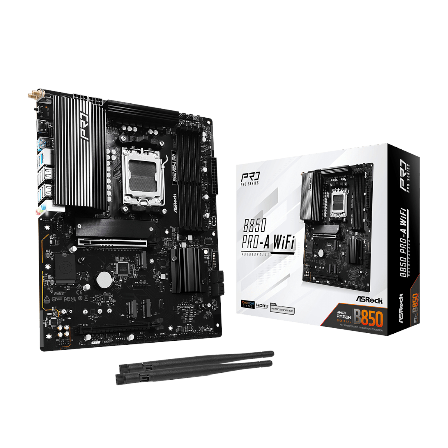 B850-PRO-A-WIFI_ASRock-B850-Pro-A-Wi-Fi-AM5-ATX-Motherboard_wr_01a ASRock B850 Pro-A Wi-Fi | AMD AM5 ATX | DDR5 256GB | PCIe 5.0 | Wi-Fi 6E – New