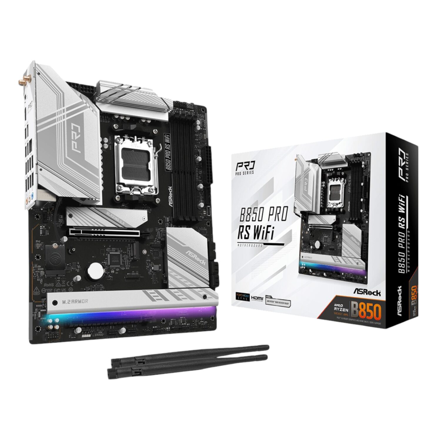 B850-PRORSWIFI-WR-01 ASRock B850 Pro RS Wi-Fi | AMD AM5 | DDR5 Up to 8000+ MHz | PCIe 5.0 | ATX Motherboard – New