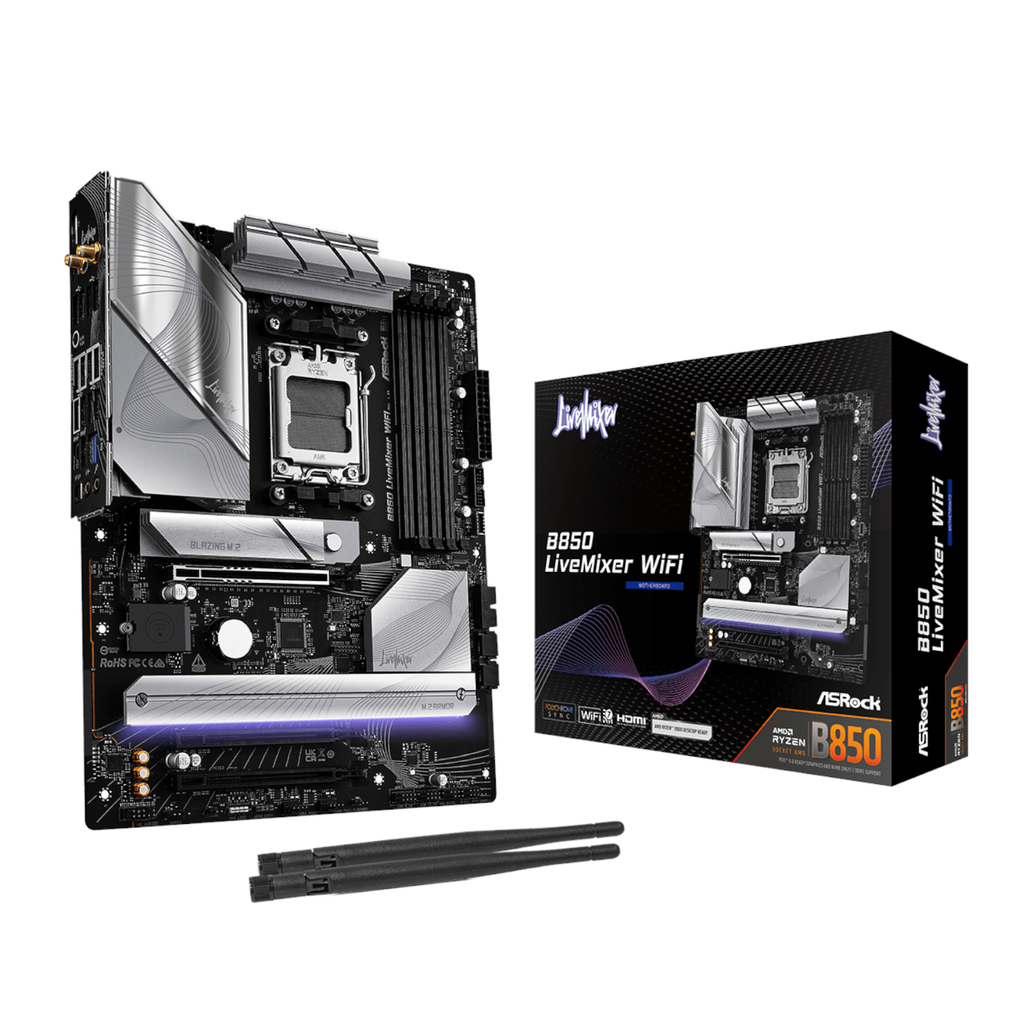 B850LIVEMIXERWIFI_ASRock-B850-LiveMixer-WiFi-AM5-ATX-Gaming-Motherboard_wr_01 ASRock B850 LiveMixer WiFi | AMD AM5 ATX | DDR5 Up to 256GB | PCIe 5.0 | WiFi 7 – New
