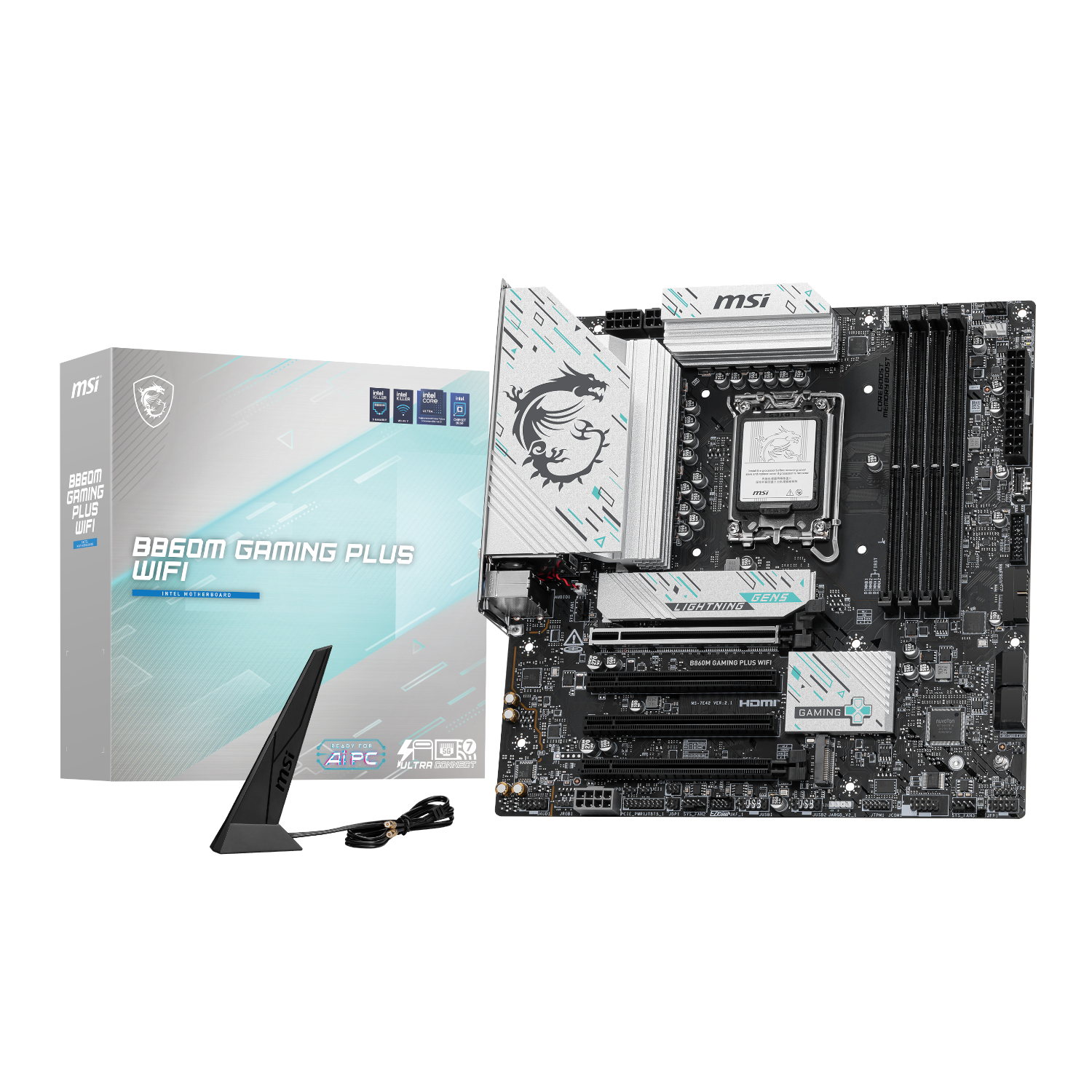 B860MGAMINGPLUSWIFI_MSI-B860M-Gaming-PLUS-WIFI-Intel-LGA1851-DDR5-M-ATX-Motherboard_wr_01a MSI B860M Gaming PLUS WIFI | Intel LGA1851 | DDR5 Support | PCIe 5.0 | Wi-Fi 7 – New
