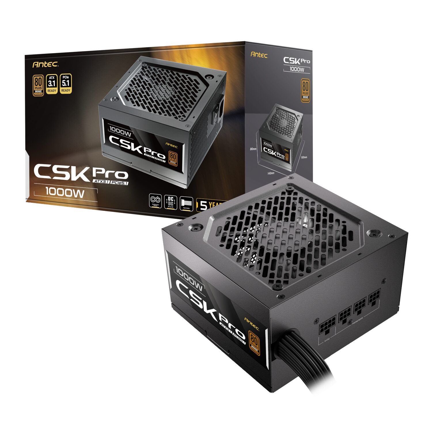 CSK1000-PRO-WR-1 Antec CSK1000 PRO | 1000W Continuous | ATX 3.1 Certified | PCIe 5.1 Ready | 80 PLUS Bronze – New