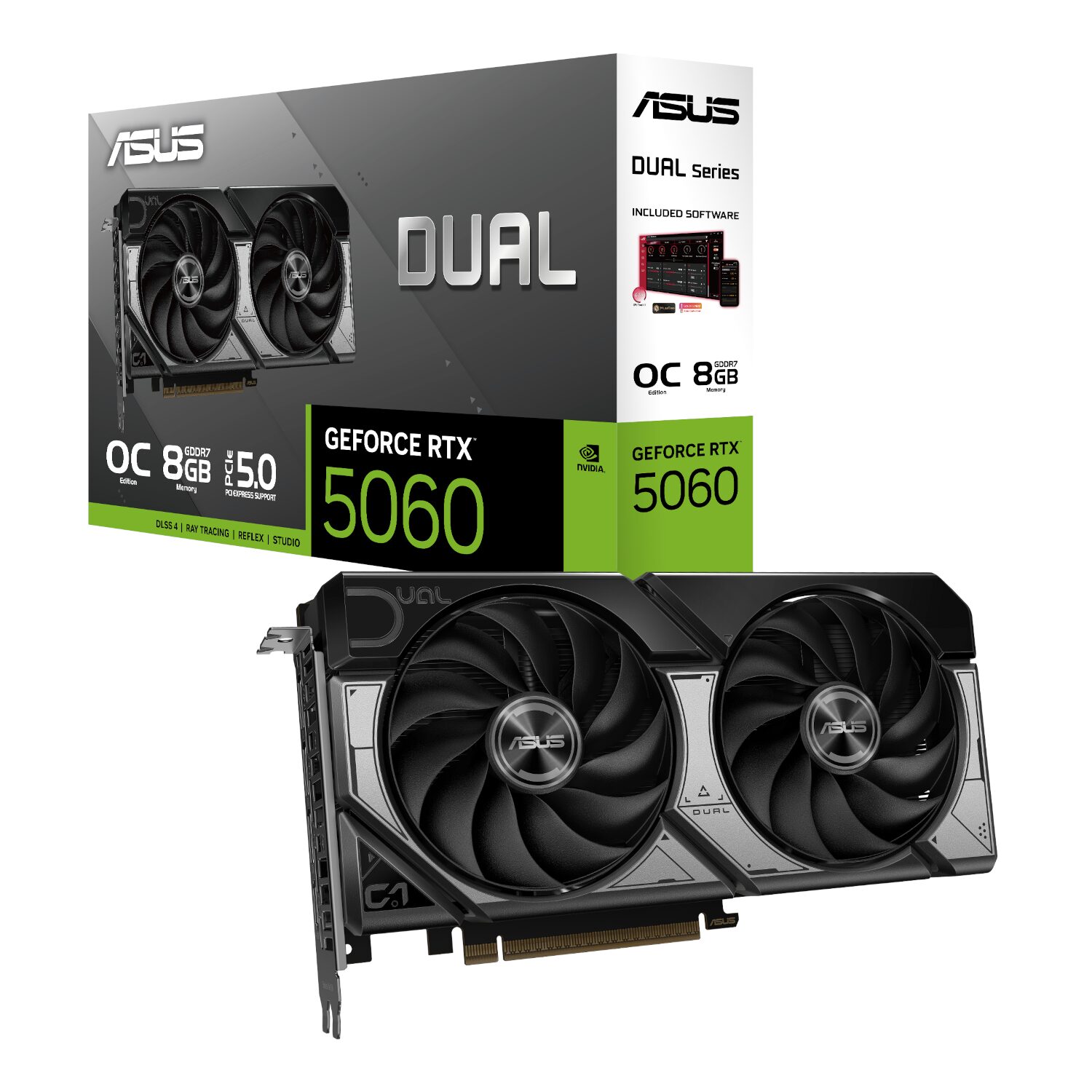 DUAL-RTX5060-O8G-WR-01-1 ASUS Dual GeForce RTX 5060 OC Edition | 8GB GDDR7 | 3840 CUDA Cores | 2565 MHz Boost – New