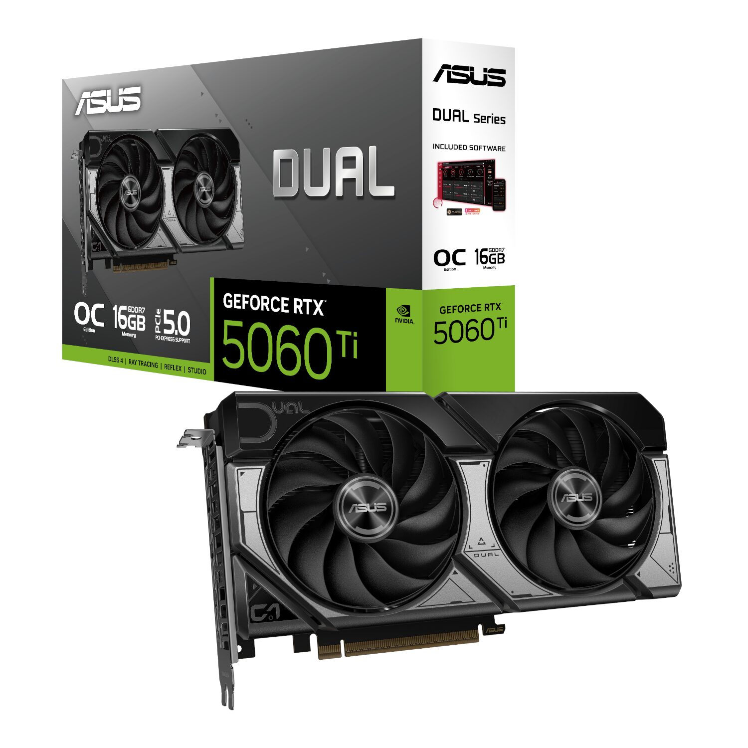 DUAL-RTX5060TI-O16G-WR-01 ASUS Dual GeForce RTX 5060 Ti OC | 16GB GDDR7 | 4608 CUDA Cores | 2632 MHz Boost | PCIe 5.0 – New