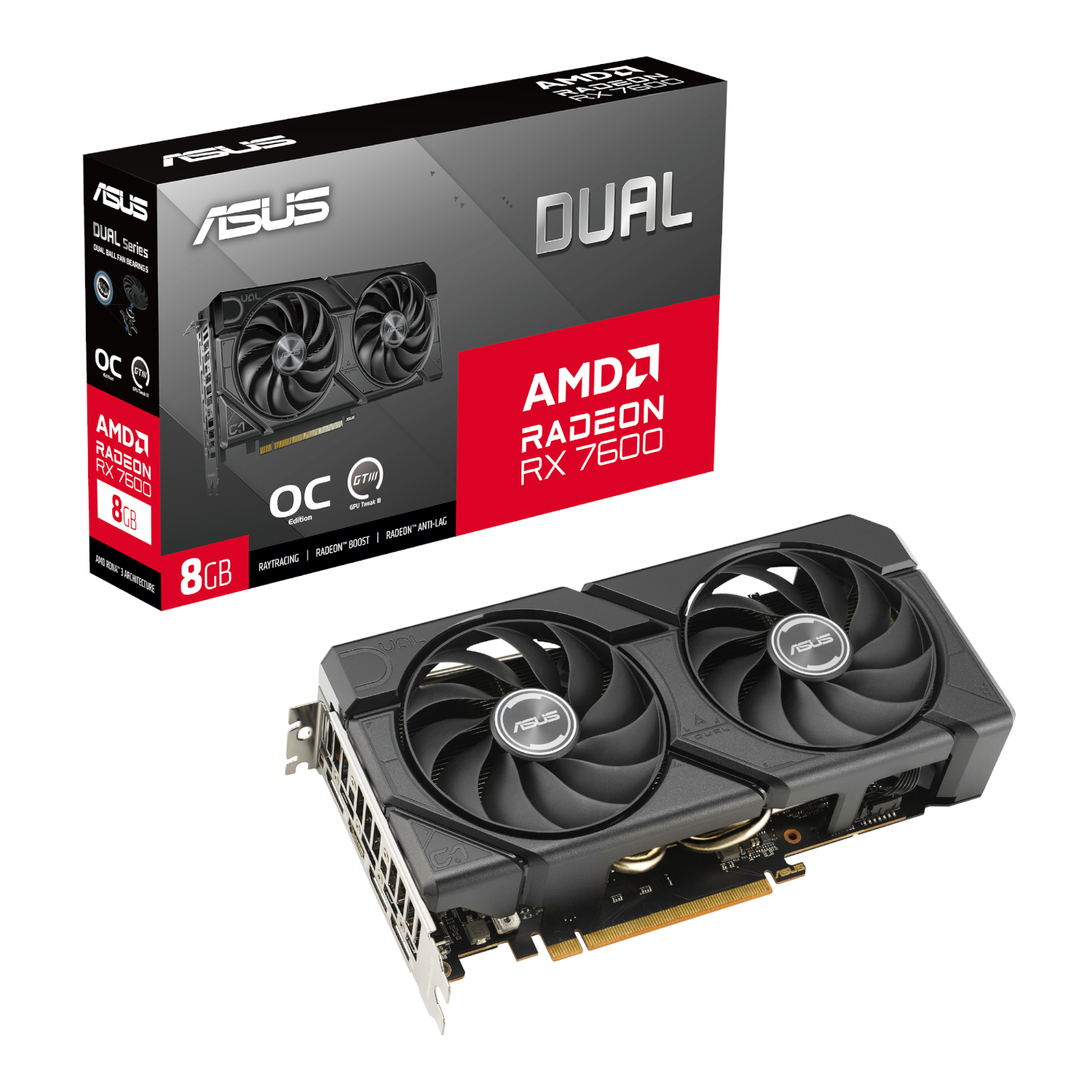 DUAL-RX7600-O8G-EVO_ASUS-Dual-Radeon-RX-7600-EVO-OC-Edition-8GB-GDDR6-Graphics-Card_wr_01a ASUS Dual Radeon RX 7600 EVO OC Edition | 8GB GDDR6 | Boost up to 2715 MHz | 4-Display Support | 2.5-Slot Dual-Fan – New
