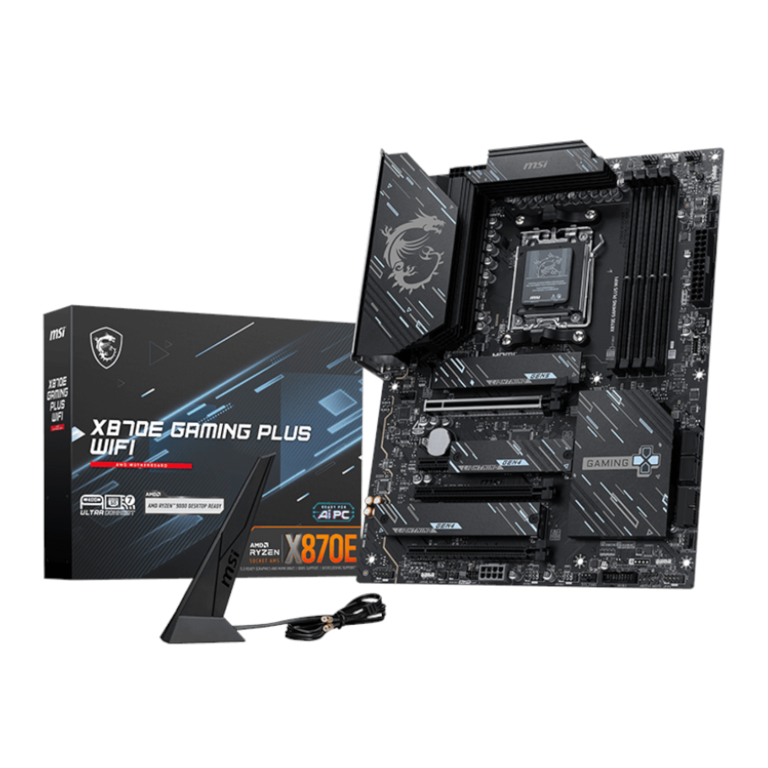 MAGX870EGAMINGPLUSWIFI_MSI-X870E-GAM-PLS-WIFI-AM5-ATX-4X-DDR5_wr_01 MSI X870E Gaming Plus WIFI | AM5 Socket | DDR5 8200+ MT/s | PCIe 5.0 | Wi-Fi 7 – New