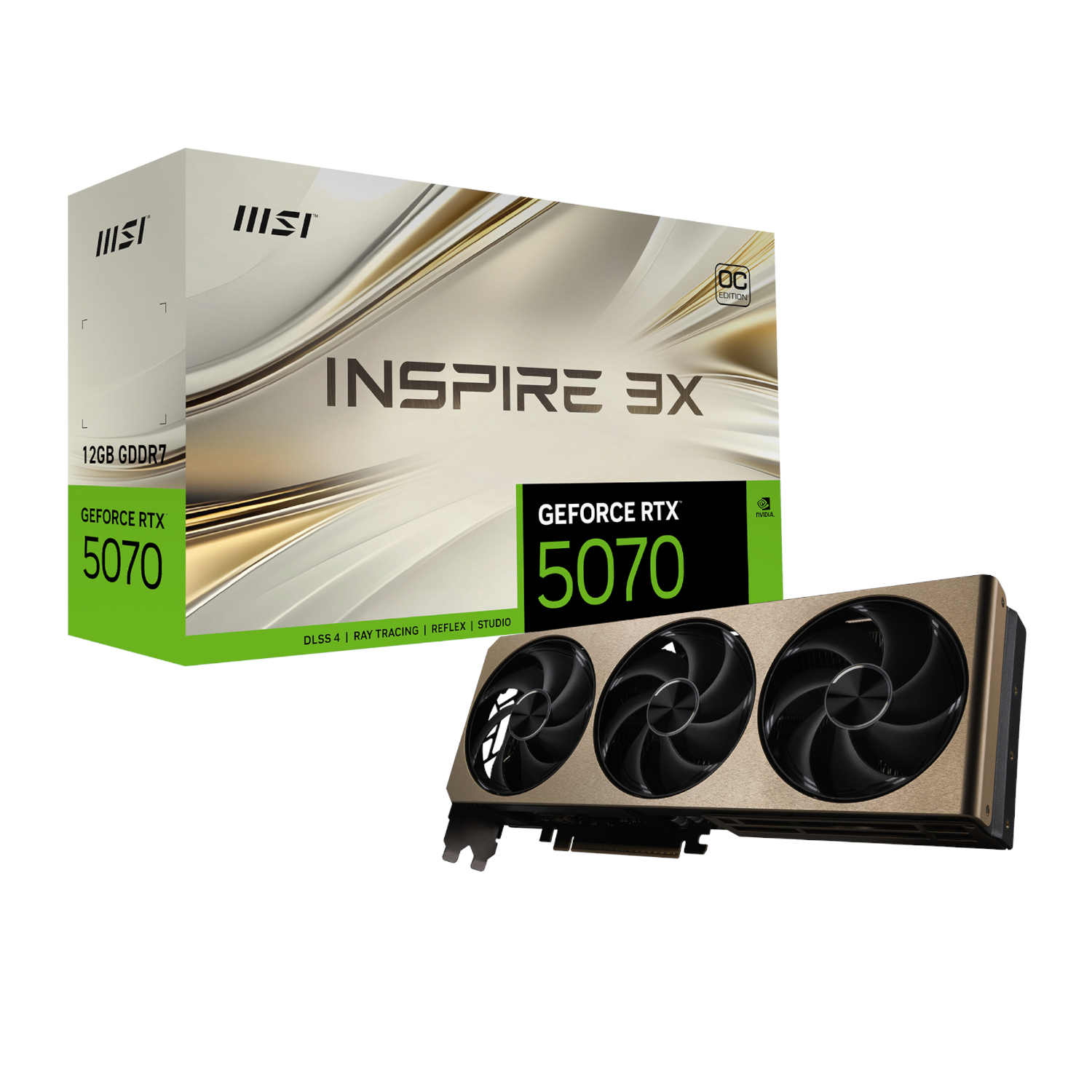 MSI_RTX5070INSPIRE3XOC12GB_wr_01a MSI GeForce RTX 5070 INSPIRE 3X OC | 12GB GDDR7 | 6144 CUDA Cores | NVIDIA Blackwell | PCIe Gen 5 – New
