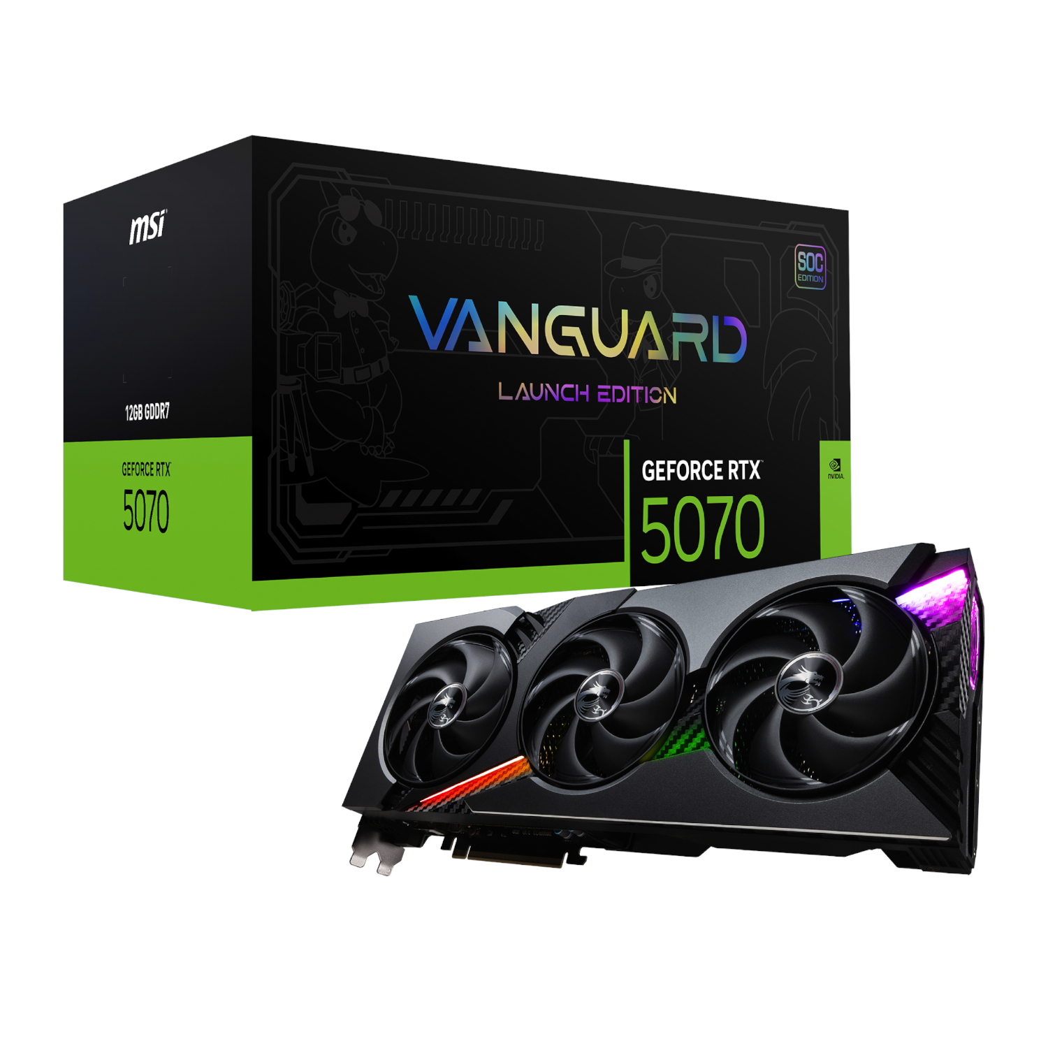MSI_RTX5070VANGUARDSOCLE12GB_wr_01a MSI GeForce RTX 5070 Vanguard SOC Launch Edition | 12GB GDDR7 | NVIDIA Blackwell | 2655 MHz Boost | PCIe Gen 5 – New