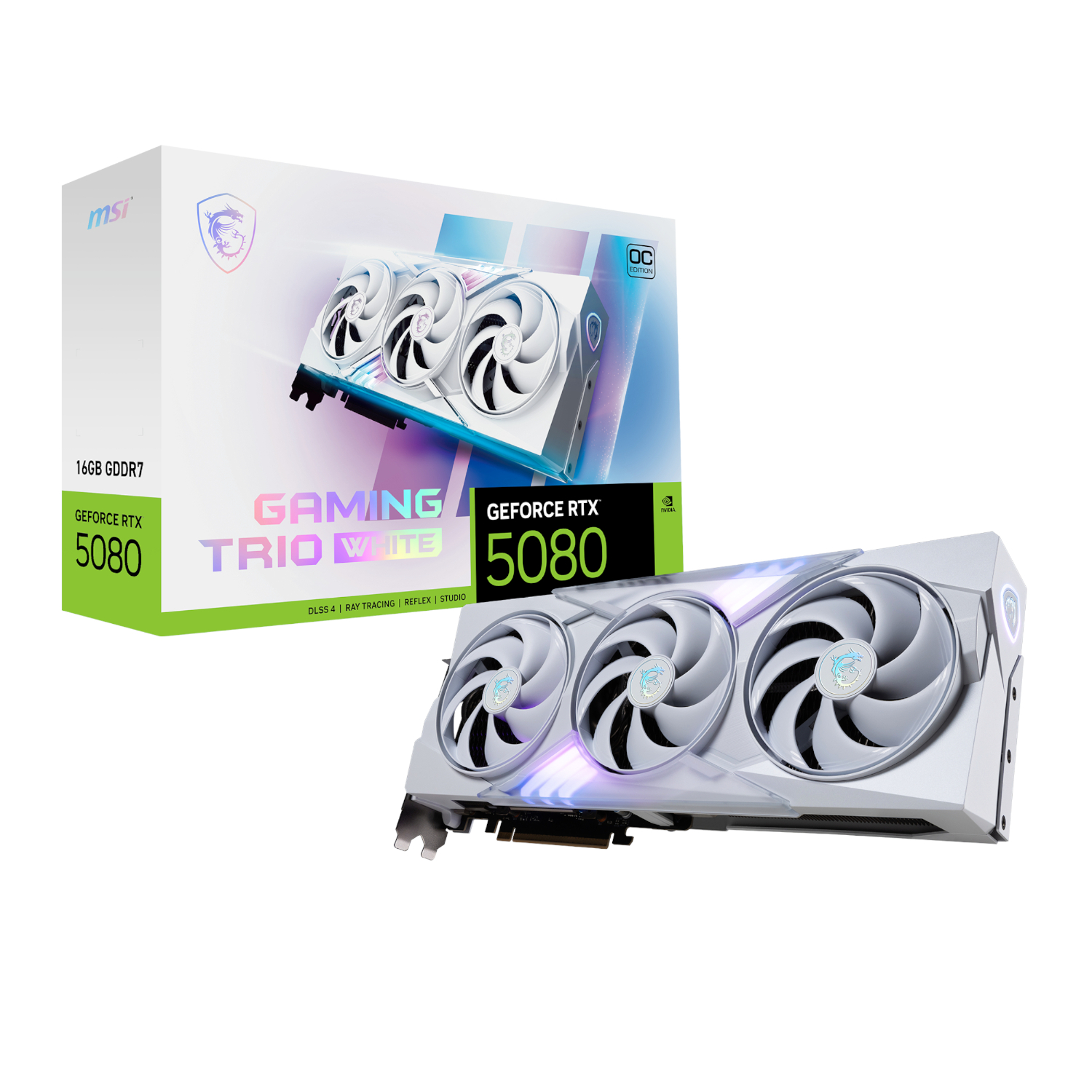 MSI_RTX5080GAMINGTRIOOC16GBWH_wr_01a MSI GeForce RTX 5080 GAMING TRIO OC | 16GB GDDR7 | 10752 CUDA Cores | 2700MHz Boost | NVIDIA Blackwell – New