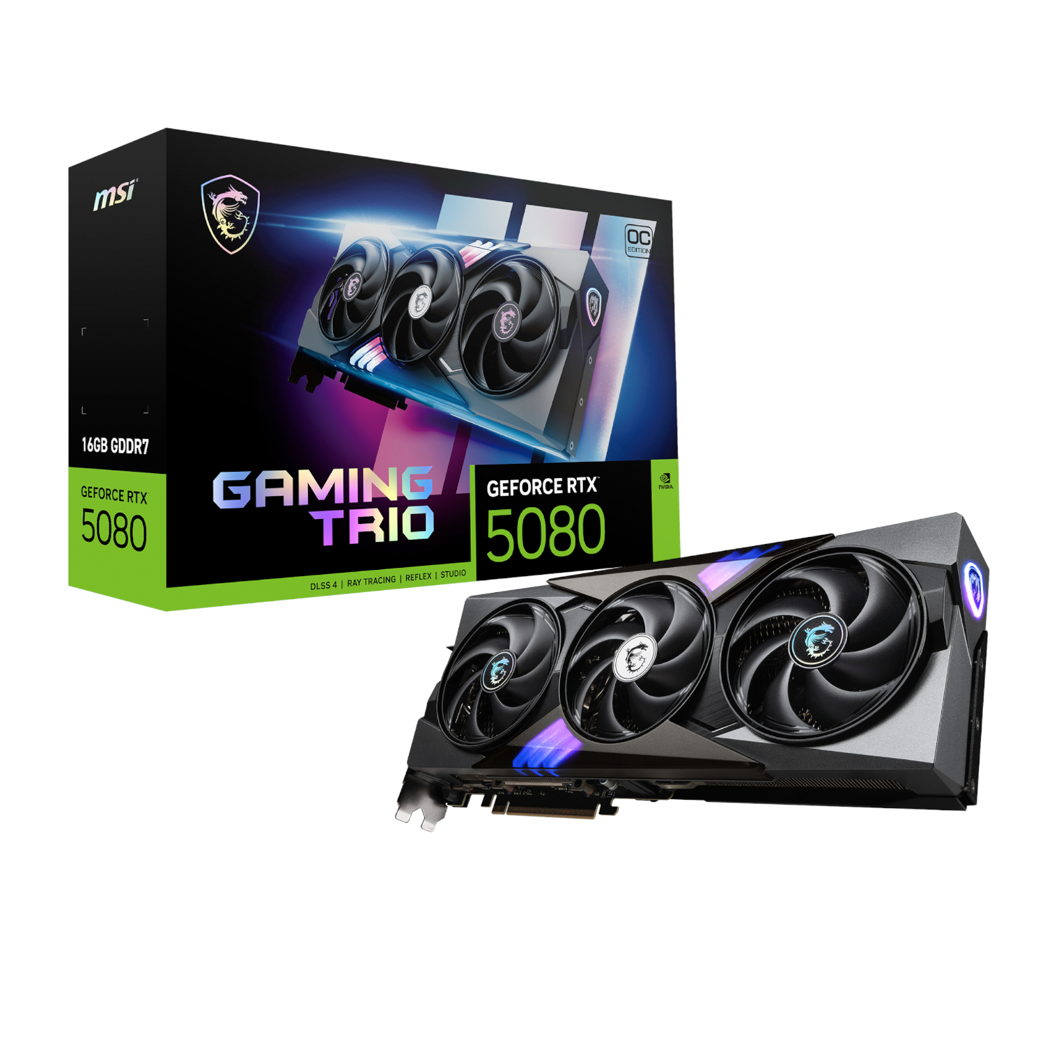MSI_RTX5080GAMINGTRIOOC16GB_wr_01 MSI GeForce RTX 5080 GAMING TRIO OC | 16GB GDDR7 | 10752 CUDA Cores | 2700MHz Boost | PCIe Gen 5 – New
