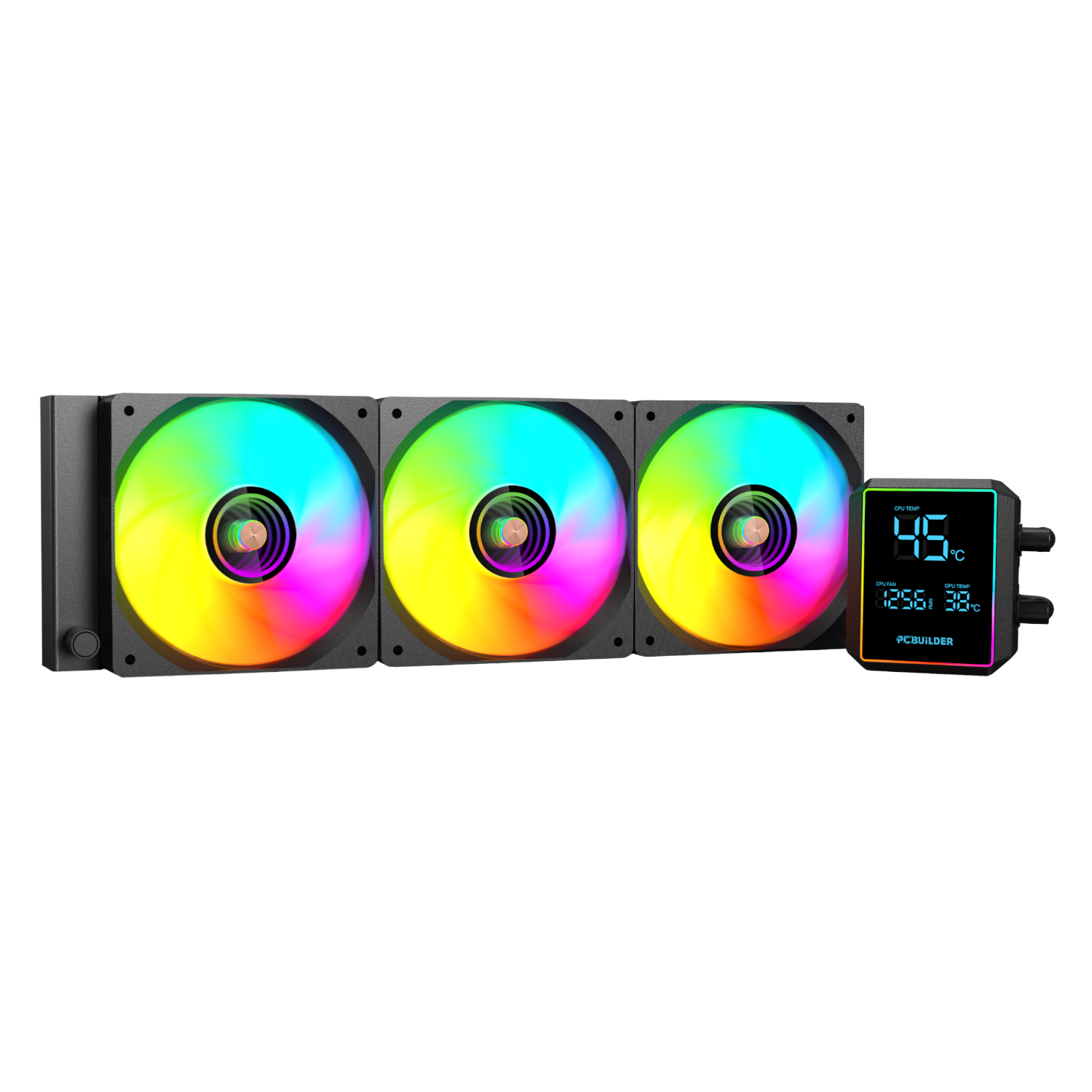 PCB-LC-BLIZZARD-360_PCBuilder-BLIZZARD-FREEZE-360mm-AIO-ARGB-Liquid-CPU-Cooler-Black_wr_01 PCBuilder Blizzard Freeze | 360mm AIO Liquid Cooler | Triple 120mm ARGB Fans | LCD Display | 300W TDP – New