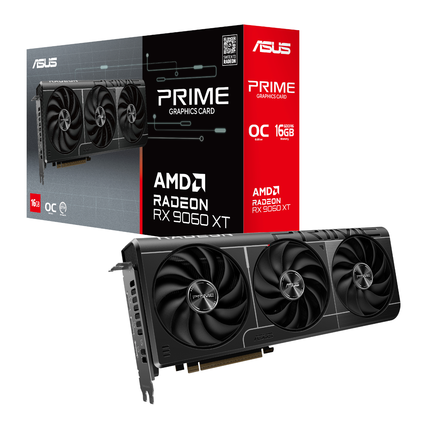 PRIME-RX9060XT-O16G_ASUS-PRIME-Radeon-RX-9060-XT-16GB-GDDR6-OC_wr_01a ASUS Prime Radeon RX 9060 XT OC | 16GB GDDR6 | RDNA 4 | PCIe 5.0 | Triple Fan Cooling – New