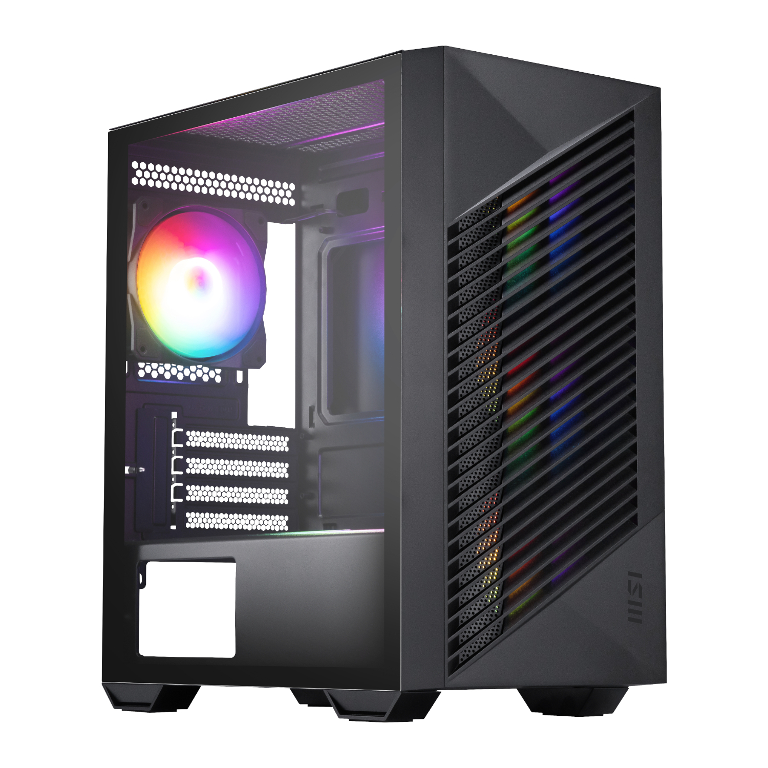 PRO-FORGE-M050A_MSI-PRO-FORGE-M050A-Micro-ATX-Gaming-Chassis-Black_wr_01a MSI PRO FORGE M050A | Micro-ATX Mid Tower | 4x Auto RGB Fans | Tempered Glass Side Panel | ATX PSU Support – New