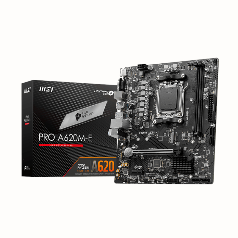 PROA620M-E_wr_01 MSI PRO A620M-E | AMD AM5 Socket | DDR5 6400+ MHz | PCIe 4.0 | mATX Gaming Motherboard – New