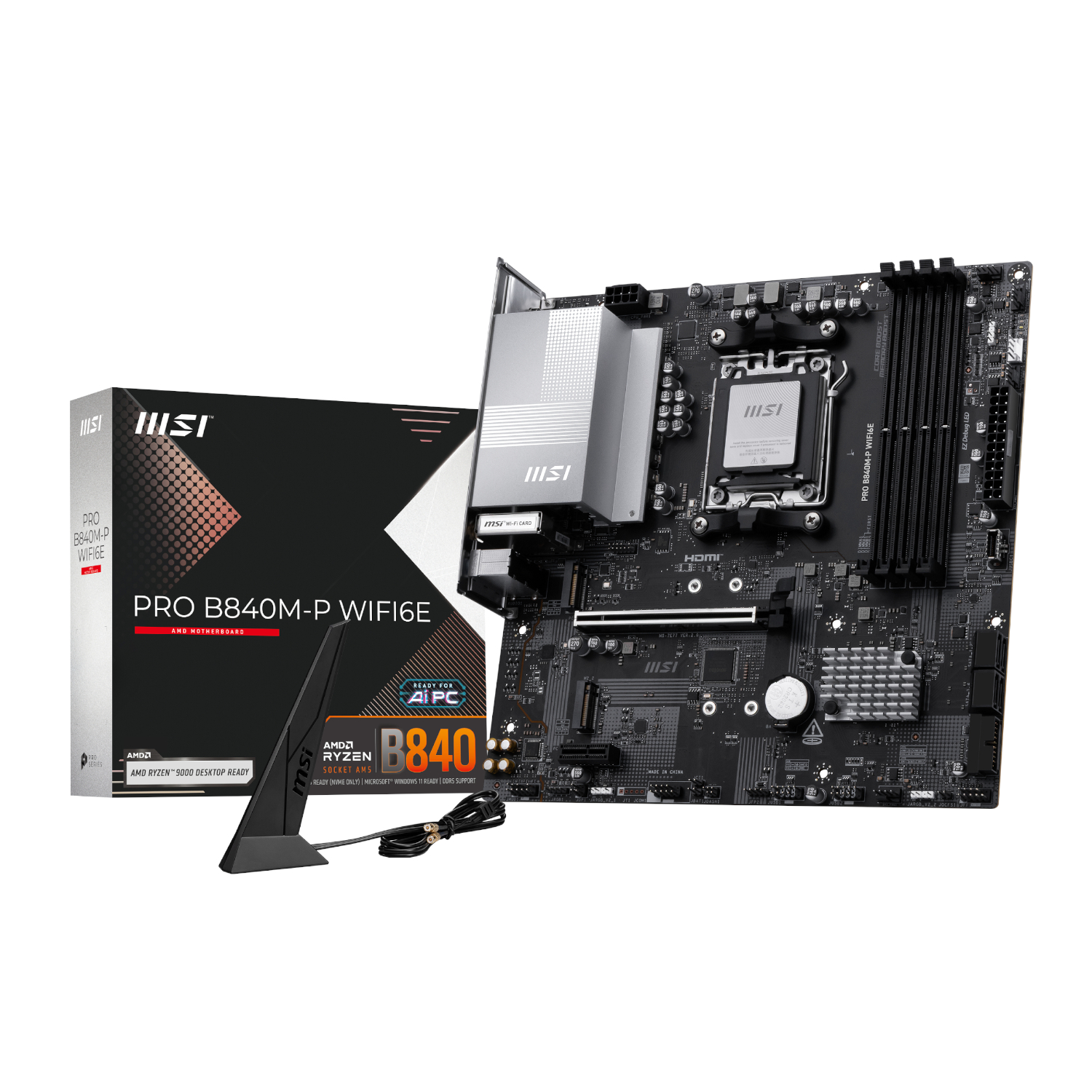 PROB840M-PWIFI6E_MSI-PRO-B840M-P-WIFI6E-AM5-mATX-Motherboard_wr_01a MSI PRO B840M-P | AMD AM5 Socket | Wi-Fi 6E & 2.5G LAN | DDR5 Support | PCIe 4.0 – New