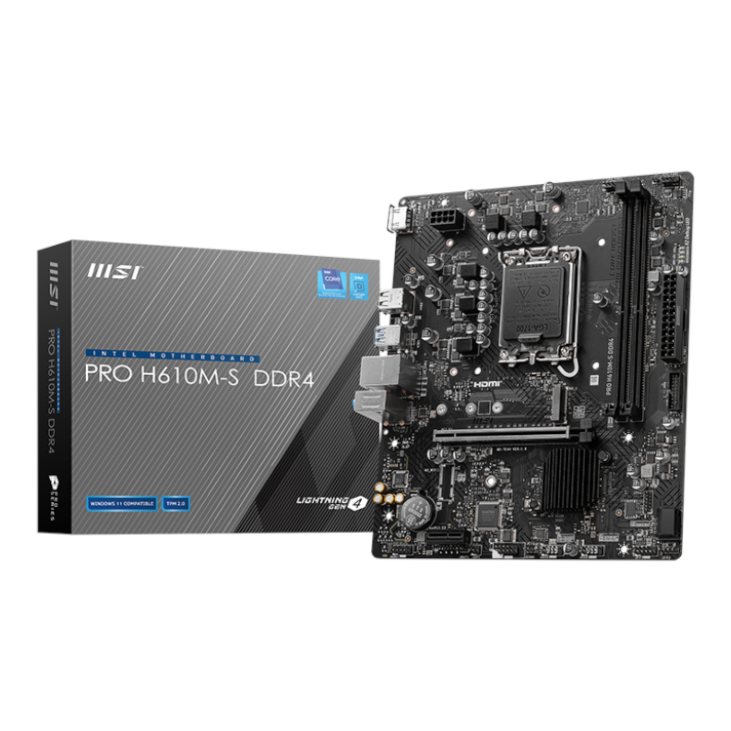 PROH610M-SDDR4_MSI-H610M-S-PRO-LGA1700-M-ATX-2X-DDR4_wr_01 MSI H610M-S PRO | LGA1700 Socket | DDR4 3200MHz | PCIe 4.0 | mATX – New