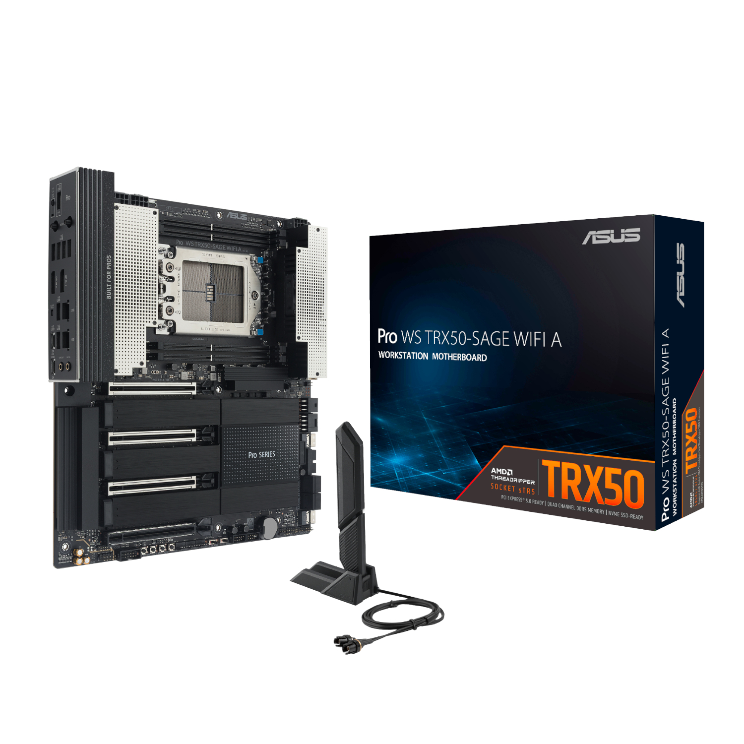 PROWSTRX50-SAGEWIFIA_Asus-Pro-WS-TRX50-SAGE-WIFI-A-sTR5-CEB-Motherboard_wr_01a ASUS Pro WS TRX50-SAGE WIFI A | AMD sTR5 Socket | 4-Channel DDR5 ECC | 3x PCIe 5.0 x16 | 4x M.2 NVMe – New