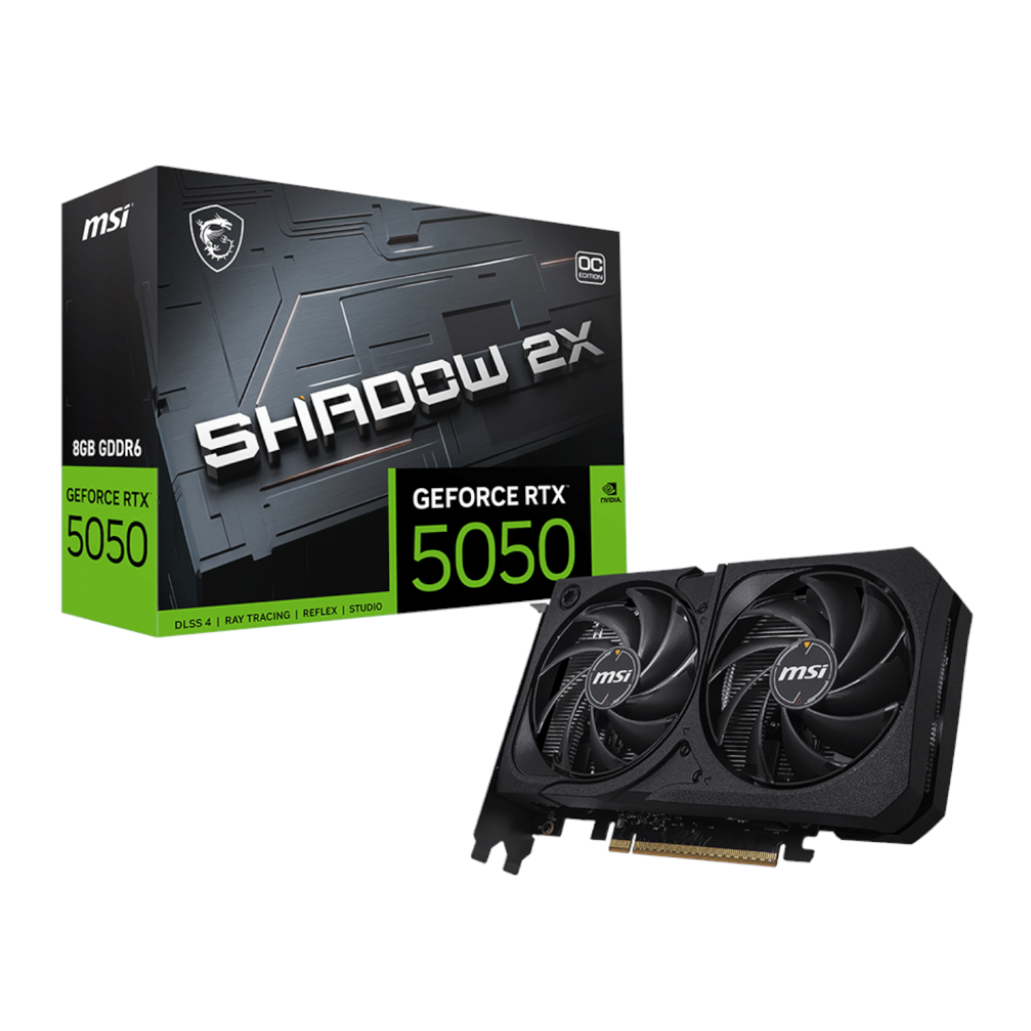 RTX5050SHADOW2XOC8G_MSI-Nvidia-GeForce-RTX-5050-Shadow-2X-OC-8GB-Graphics-Card_wr_01a MSI Nvidia GeForce RTX 5050 Shadow 2X OC | 8GB GDDR6 | 2617 MHz Boost | PCIe Gen 5 | 4x Display Output – New