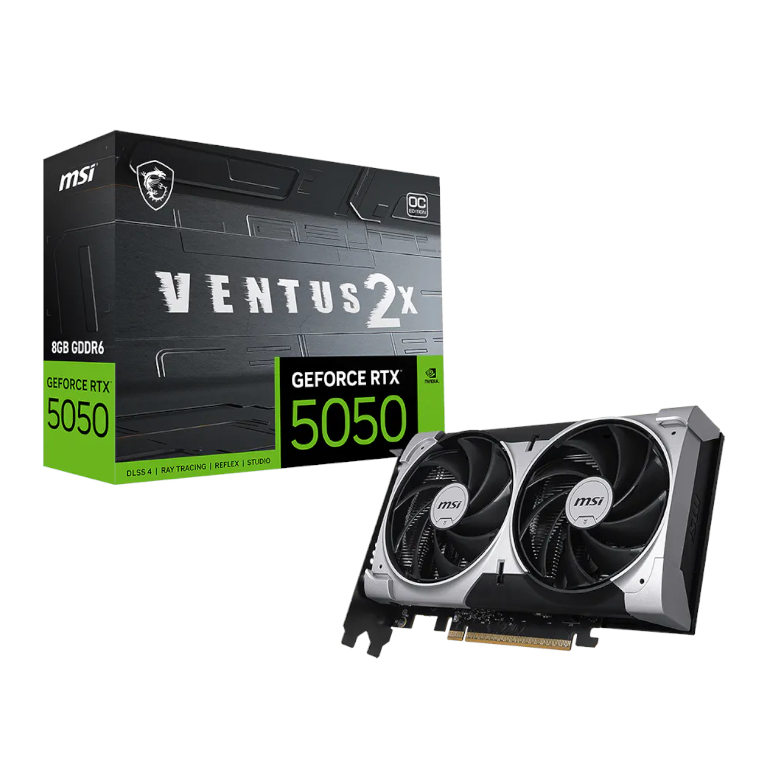 RTX5050VENTUS2XOC8G_MSI-GeForce-RTX-5050-8G-VENTUS-2X-OC-Graphics-Card_wr_01a MSI GeForce RTX 5050 VENTUS 2X OC | 8GB GDDR6 | 2560 CUDA Cores | NVIDIA Blackwell – New
