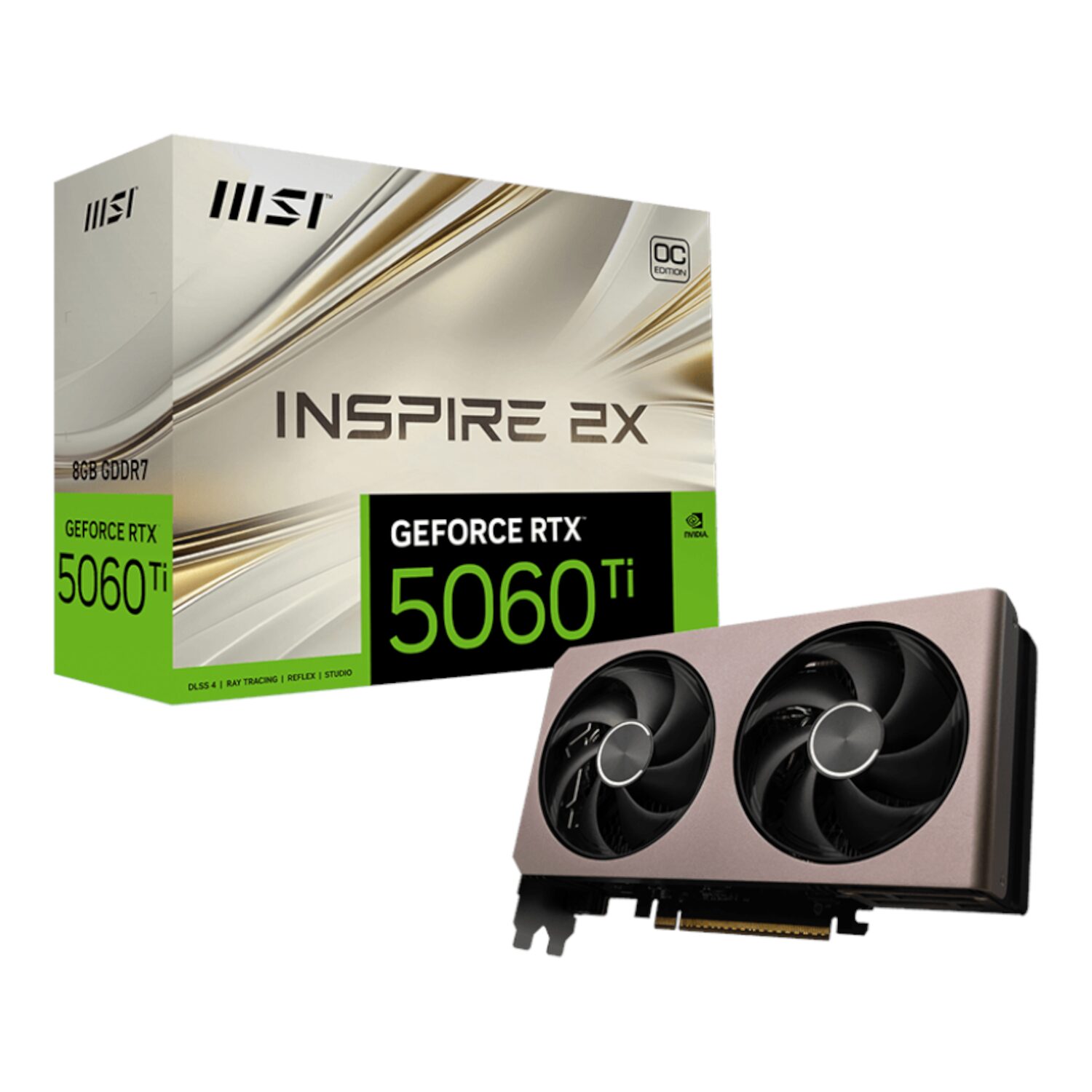 RTX5060TIINSPIRE2XOC8GB-WR-01 MSI GeForce RTX 5060 Ti INSPIRE 2X OC | 8GB GDDR7 | NVIDIA RTX 5060 Ti | PCIe Gen 5 | Dual STORMFACE Fan – New