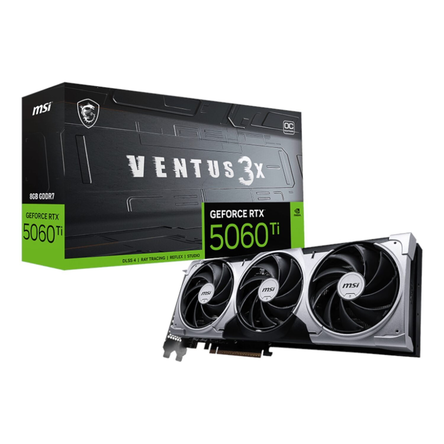 RTX5060TIVENTUS3XOC16GB-WR-01 MSI GeForce RTX 5060 Ti VENTUS 3X OC | 16GB GDDR7 | 4608 CUDA Cores | 2602MHz Boost – New