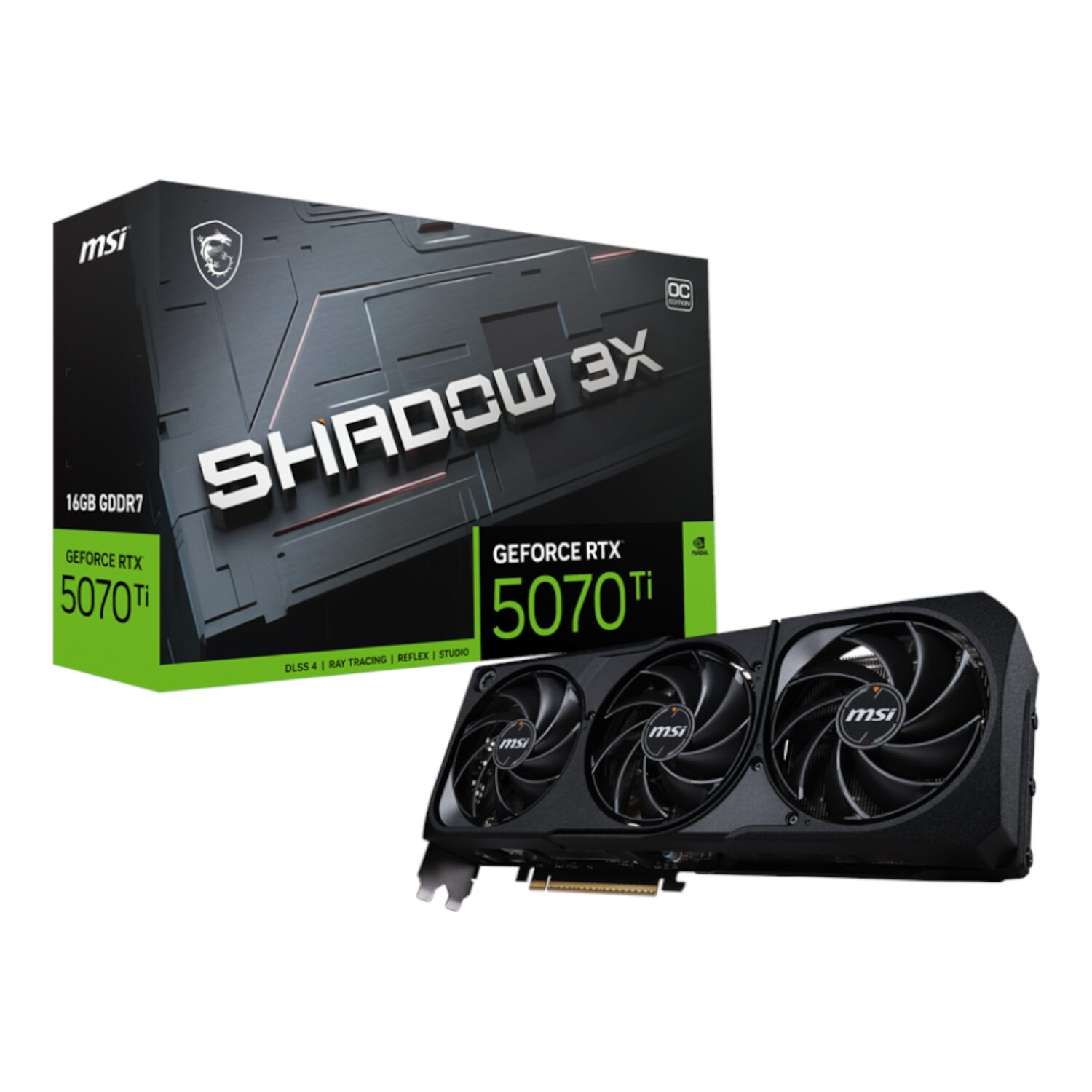 RTX5070TISHADOW3XOC16GB-WR-01 MSI GeForce RTX 5070 Ti SHADOW 3X OC | 16GB GDDR7 | 8960 CUDA Cores | Triple DisplayPort 2.1b – New