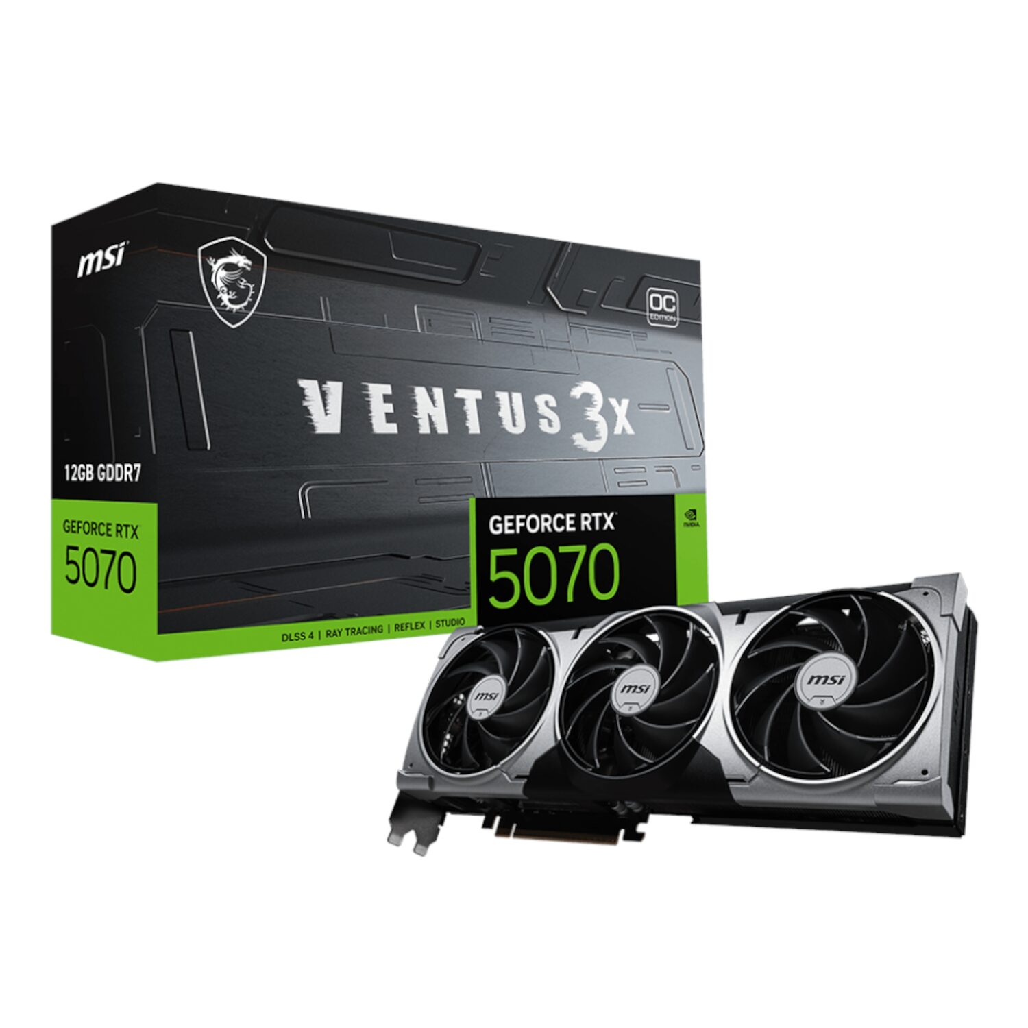 RTX5070VENTUS3XOC12GB-WR-01 MSI GeForce RTX 5070 VENTUS 3X OC | 12GB GDDR7 | 6144 CUDA Cores | PCIe Gen 5 | Triple Fan Cooling – New