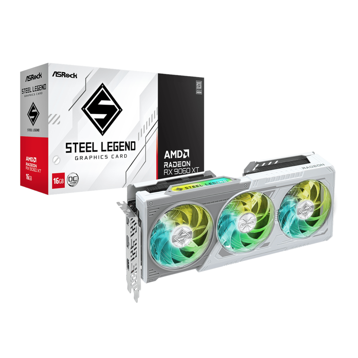 RX9060XTSTEELLEGEND16G_ASRock-AMD-Radeon-RX-9060-XT-Steel-Legend-16GB-OC-Graphics-Card-White_wr_01 ASRock Radeon RX 9060 XT Steel Legend | 16GB GDDR6 | AMD RDNA 4 | PCIe 5.0 | Up to 3320MHz Boost – New