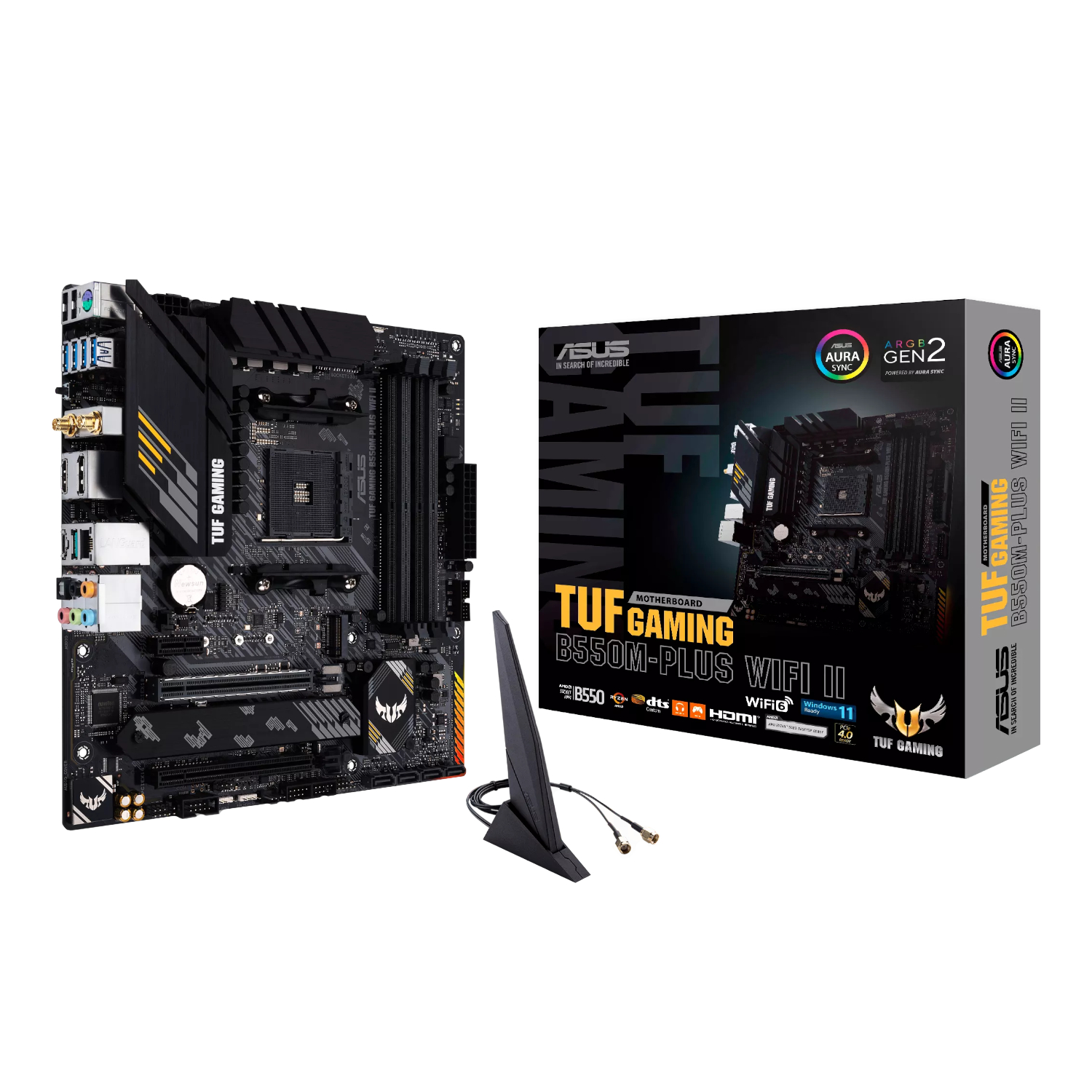 TUFGAMINGB550M-PLUSWIFIII_TUF-GAMING-B550M-PLUS-WIFI-II-mATX-Gaming-Motherboard_wr_01a ASUS TUF Gaming B550M-Plus WiFi II | AMD B550 mATX | Wi-Fi 6 & 2.5Gb LAN | DDR4 128GB | Dual M.2 – New