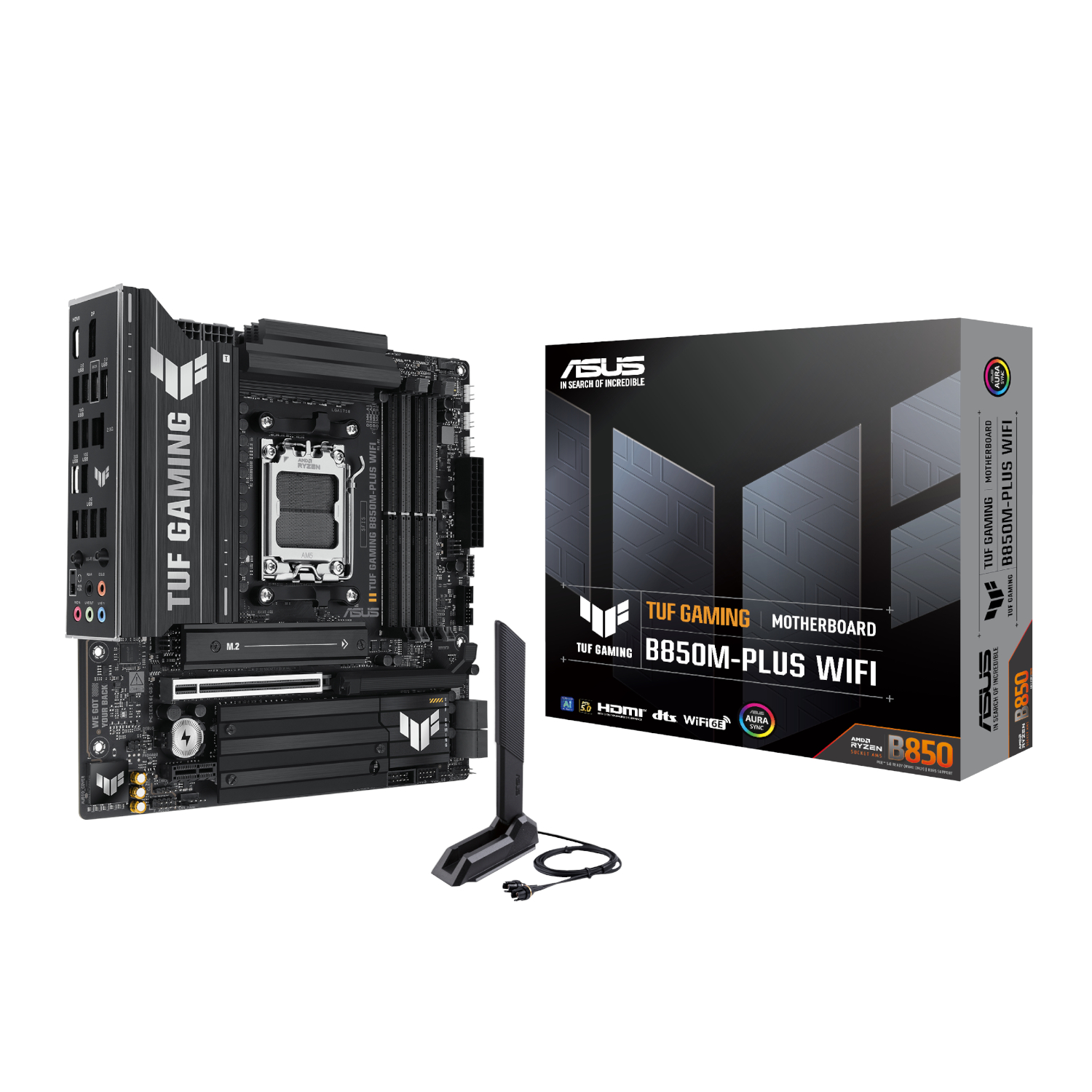 TUFGAMINGB850MPLUSWIFI_Asus-TUF-Gaming-B850M-PLUS-WIFI-AM5-Micro-ATX-Gaming-Motherboard-Black_wr_01 ASUS TUF Gaming B850M-PLUS WIFI | AMD AM5 Micro ATX | PCIe 5.0 | Wi-Fi 6E | DDR5 Support – New