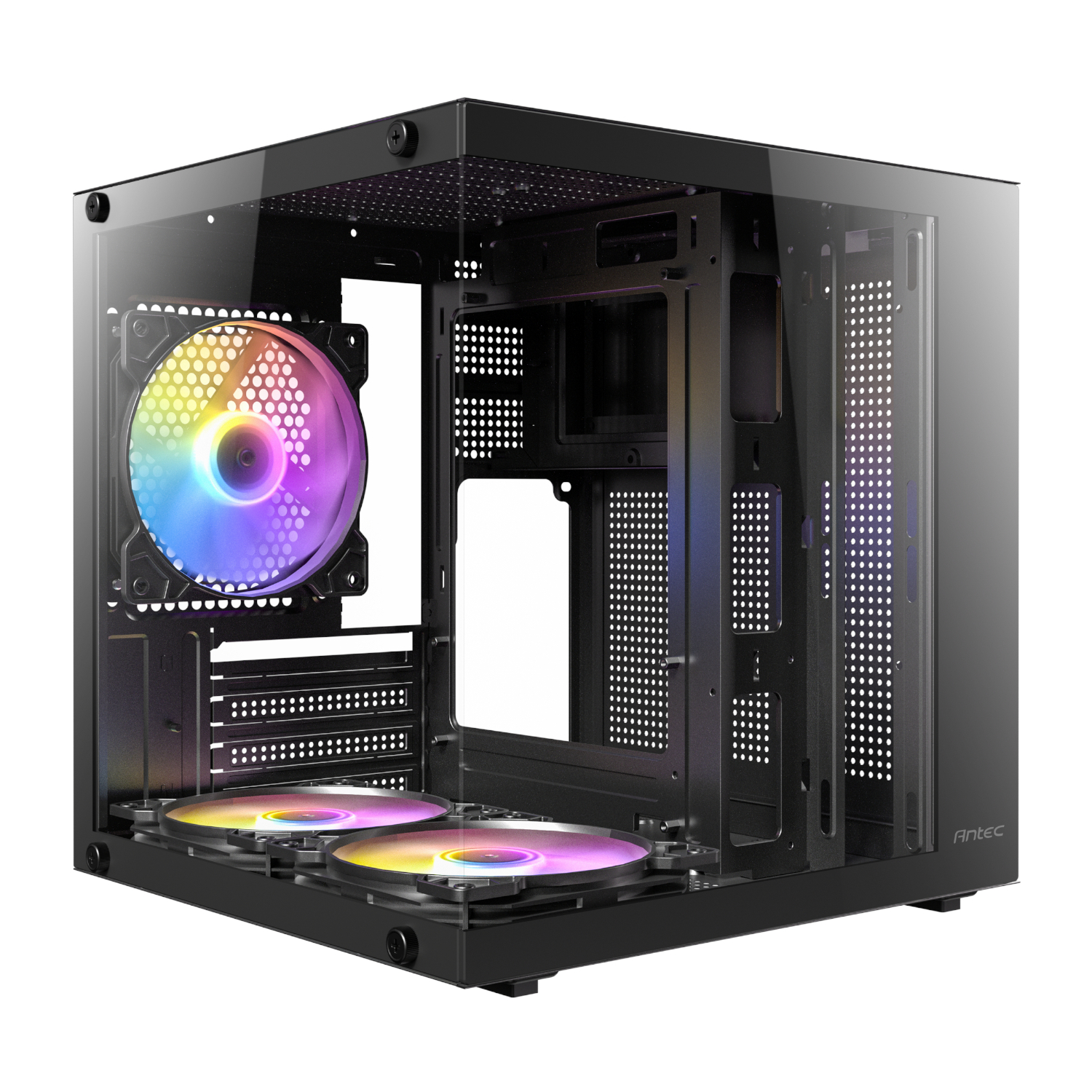 VCX10M-RGB_Antec-VCX10M-RGB-M-ATX-Mini-Tower-Gaming-Chassis_wr_01 Antec VCX10M RGB | Micro-ATX & Mini-ITX | 270° Panoramic Glass | 3x 120mm RGB Fans | Dual Chamber – New