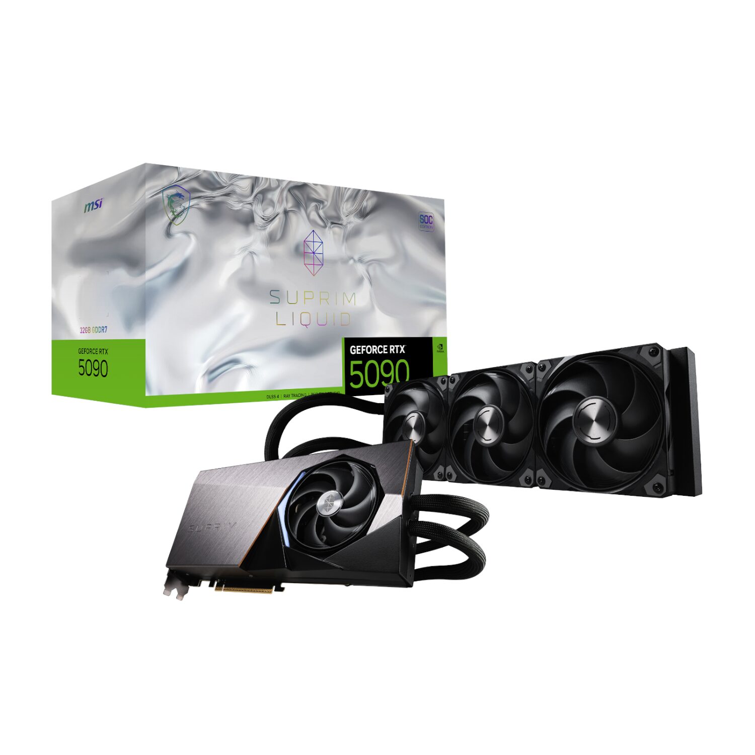 geforce-rtx-5090-32gb-wr-01 MSI GeForce RTX 5090 SUPRIM LIQUID SOC | 32GB GDDR7 | NVIDIA Blackwell | 512-bit Memory Bus | Hybrid Liquid Cooling – New