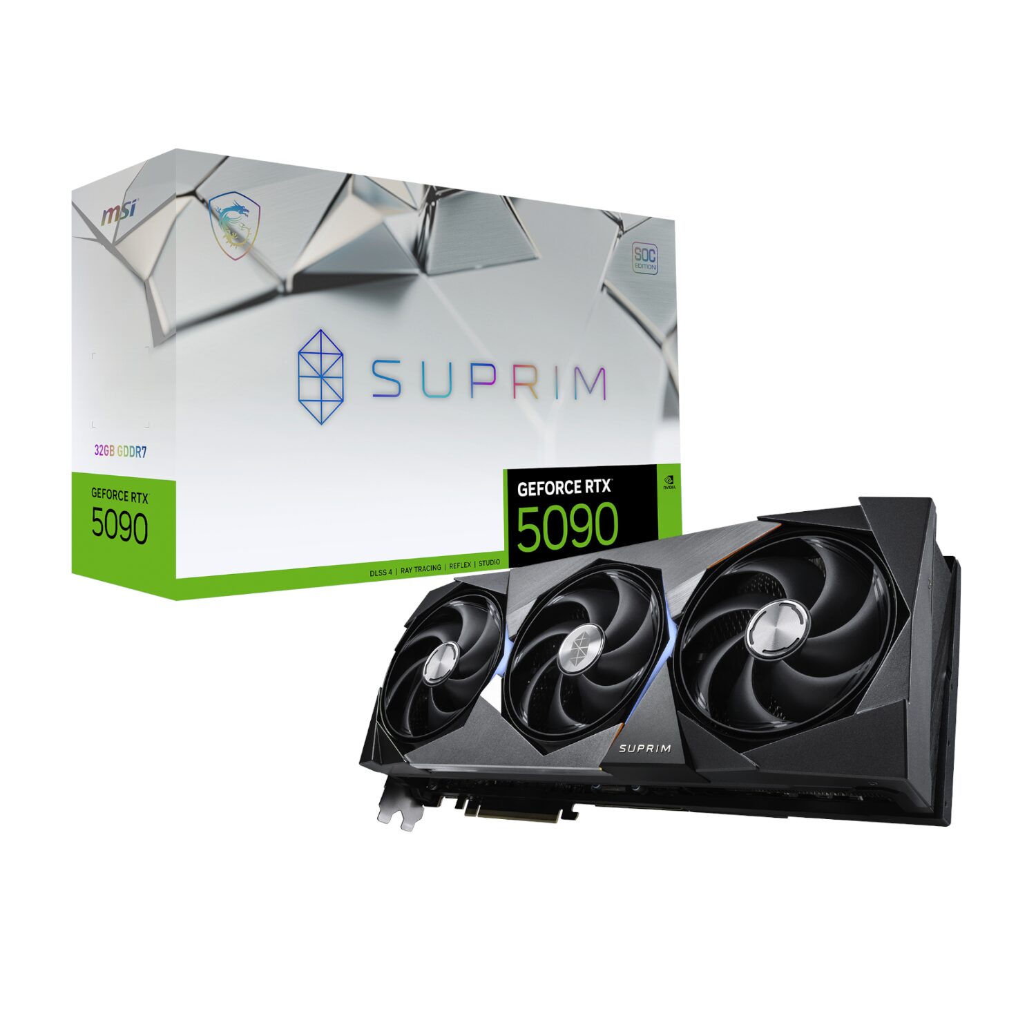 geforce-rtx-5090-suprim-32gb-wr-01 MSI GeForce RTX 5090 SUPRIM SOC | 32GB GDDR7 | 21760 CUDA Cores | 512-bit Bus | PCIe Gen 5 – New