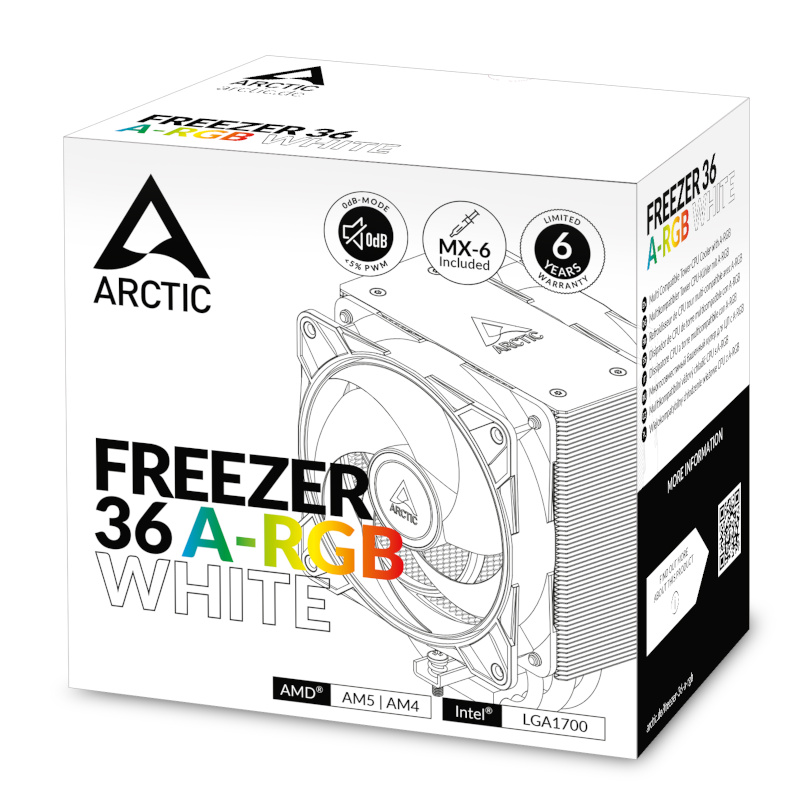 1410202568eecdf87b0bf ARCTIC Freezer 36 A-RGB | Dual Fan Push-Pull | Intel & AMD Compatible | A-RGB Lighting | White – New