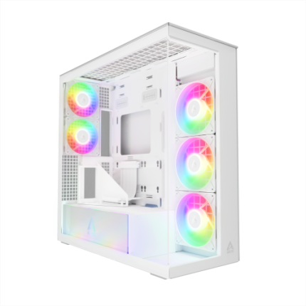 Arctic Xtender | White Transparent | GPU Riser Mount | High-Airflow ATX Case | 5 Pre-Installed Fans – New