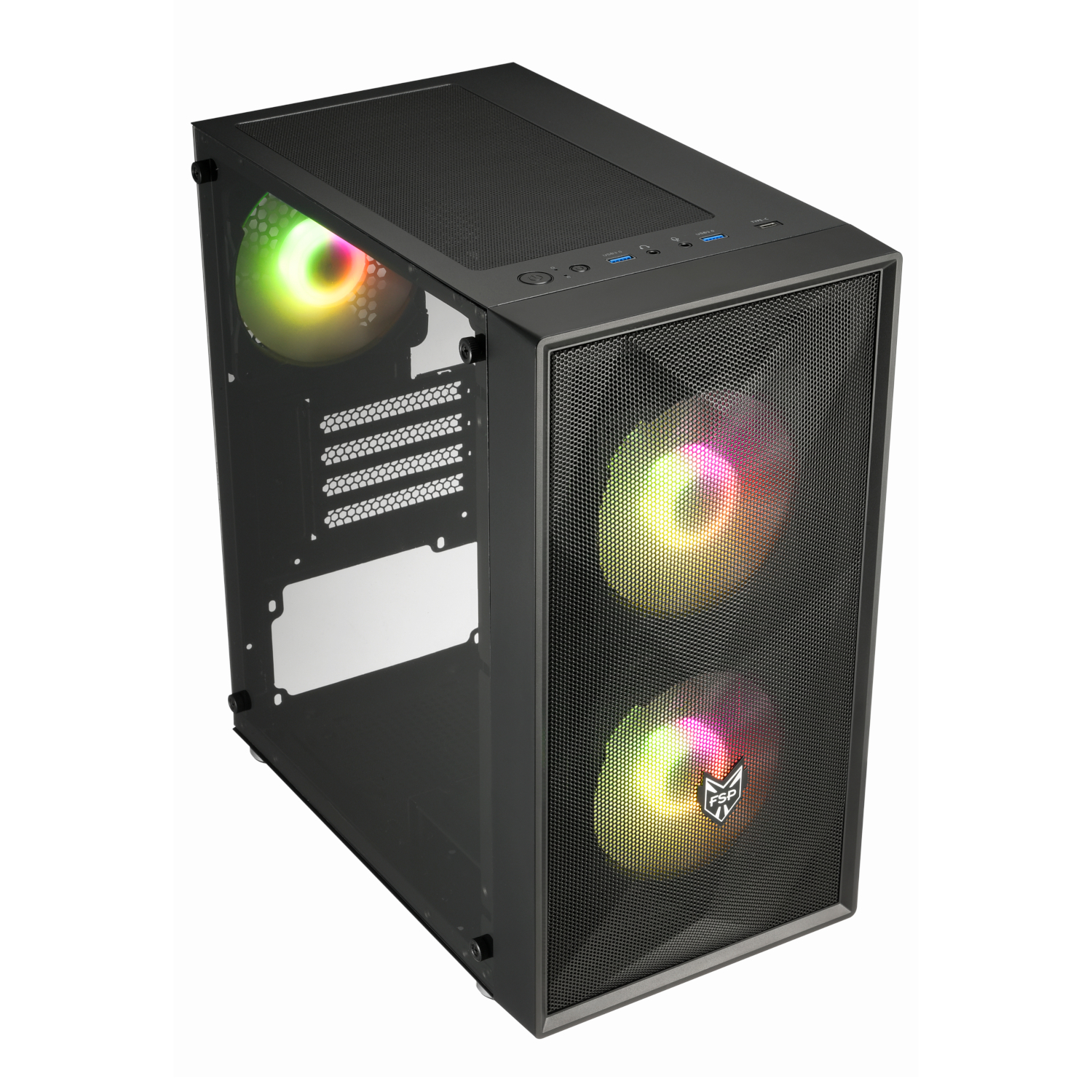 CST130A_FSP-CST130-Basic-M-ATX-Gaming-Chassis-–-Black_wr_01b FSP CST130A | Micro-ATX | 3x 120mm RGB Fans | USB 3.0 | 4 Expansion Slots – New