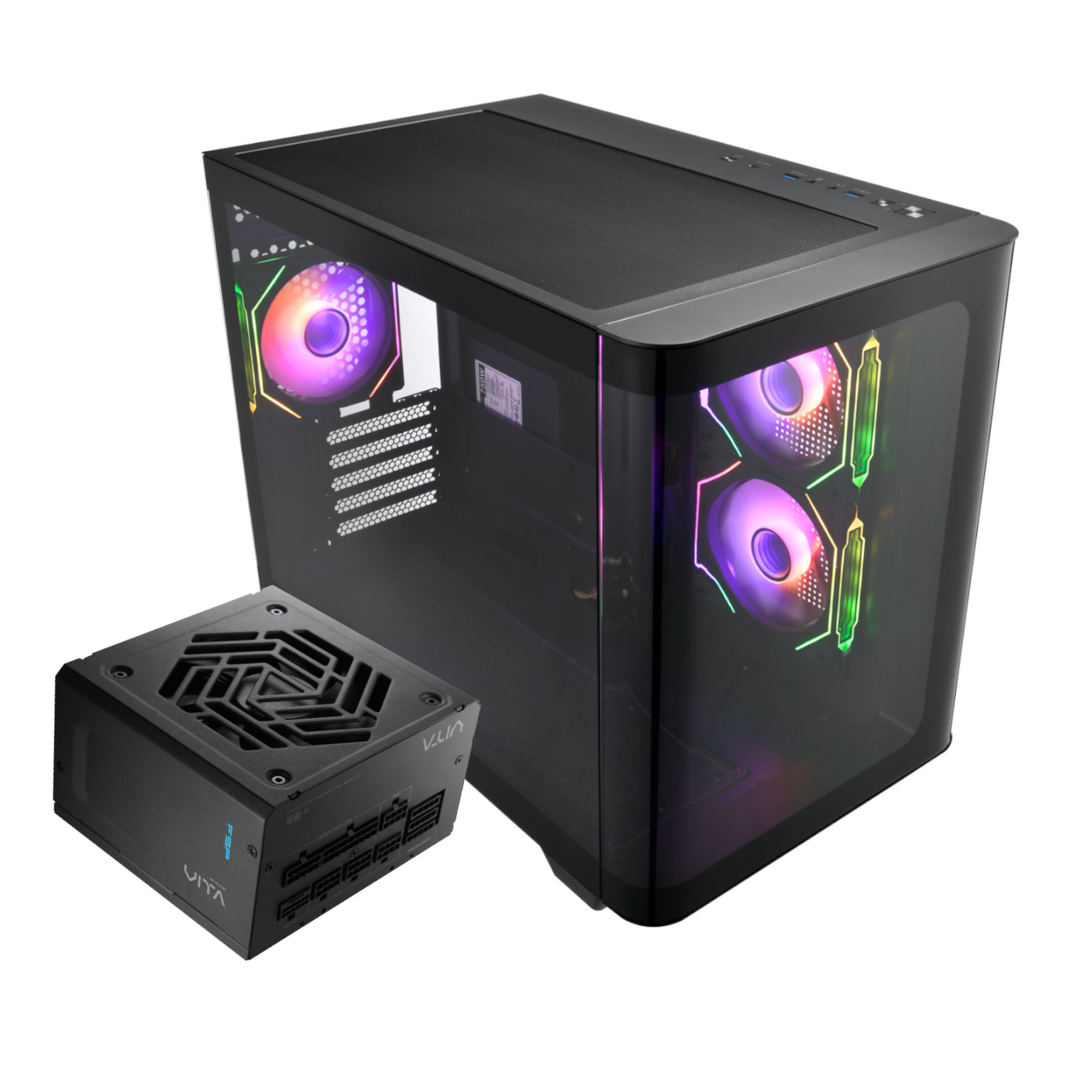 FSP09_FSP-S380-M-ATX-ARGB-Gaming-Chassis-and-VITA-GM-750W-Power-Supply-Bundle_wr_01a FSP S380 M-ATX ARGB Gaming Chassis + VITA GM 750W PSU Bundle | Micro-ATX Mid Tower | 270° Tempered Glass | 3x ARGB Fans | 750W Gold Modular – New
