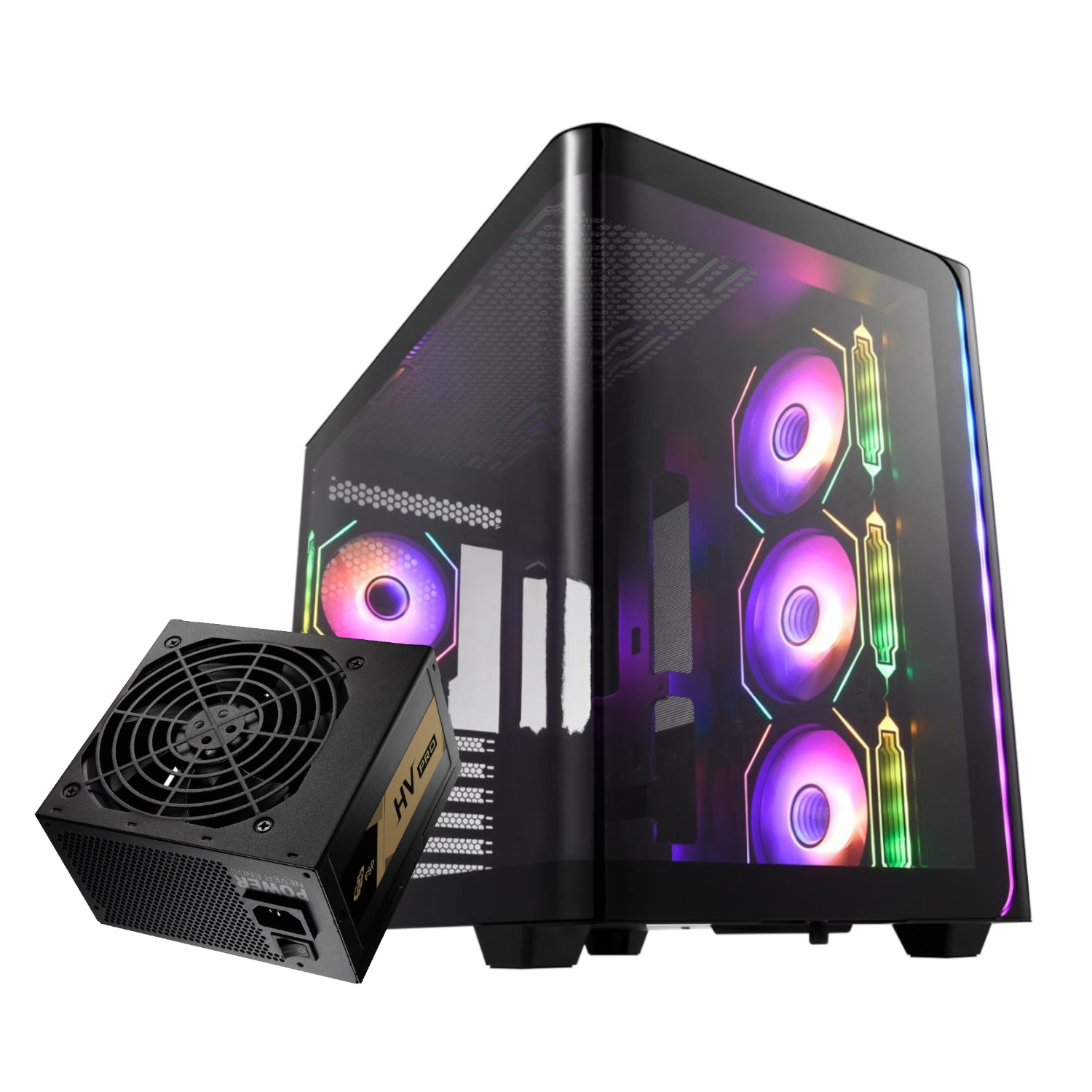 FSP10_FSP-M580-ATX-Gaming-Chassis-and-HV-Pro-650W-Power-Supply-Bundle_wr_01a FSP M580 ATX Gaming Chassis | 270° Panoramic Curved Glass | 4x ARGB Fans | HV Pro 650W PSU Bundle – New