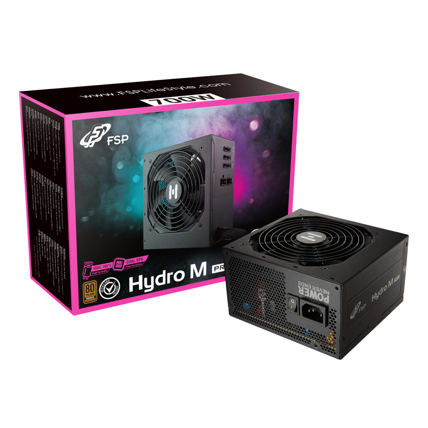 HP2-700MGEN5_FSP-Hyrdo-M-Pro-700W-80PLUS-Bronze-Gen5-Semi-modular-Power-Supply_wr_01a FSP Hydro M Pro | 700W 80PLUS Bronze | Semi-Modular | Active PFC | 5-Year Warranty – New