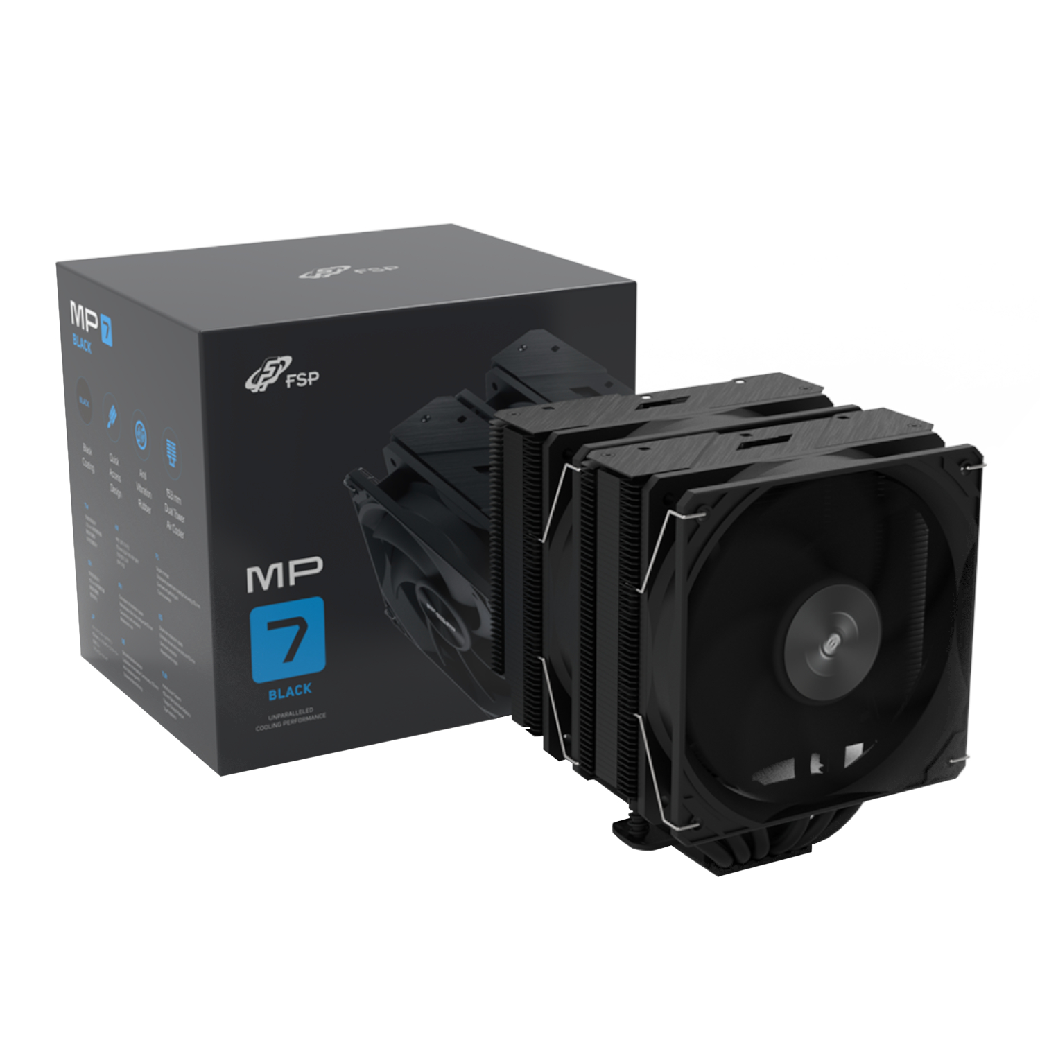MP7-B_FSP-MP7-B-120mm-PWM-CPU-Air-Cooler-Black_wr_01a FSP MP7-B | 120mm PWM Fan | 6 Copper Heat Pipes | Intel & AMD Compatible | FDB Bearing – New