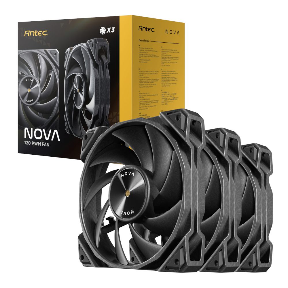 NOVA-120-3PK_wr_01 Antec NOVA 120 PWM Fan 3-Pack | 120mm PWM | 3-Phase Speed Controller | Up to 95.32 CFM | 50,000hr Lifespan – New