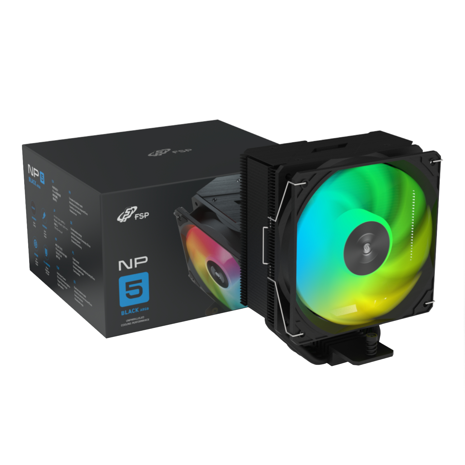 NP5-BA_FSP-NP5-BA-ARGB-120mm-PWM-CPU-Air-Cooler-Black_wr_01a FSP NP5-BA | 120mm PWM ARGB | 4x 6mm Heat Pipes | Intel & AMD Compatible | HDB Bearing – New